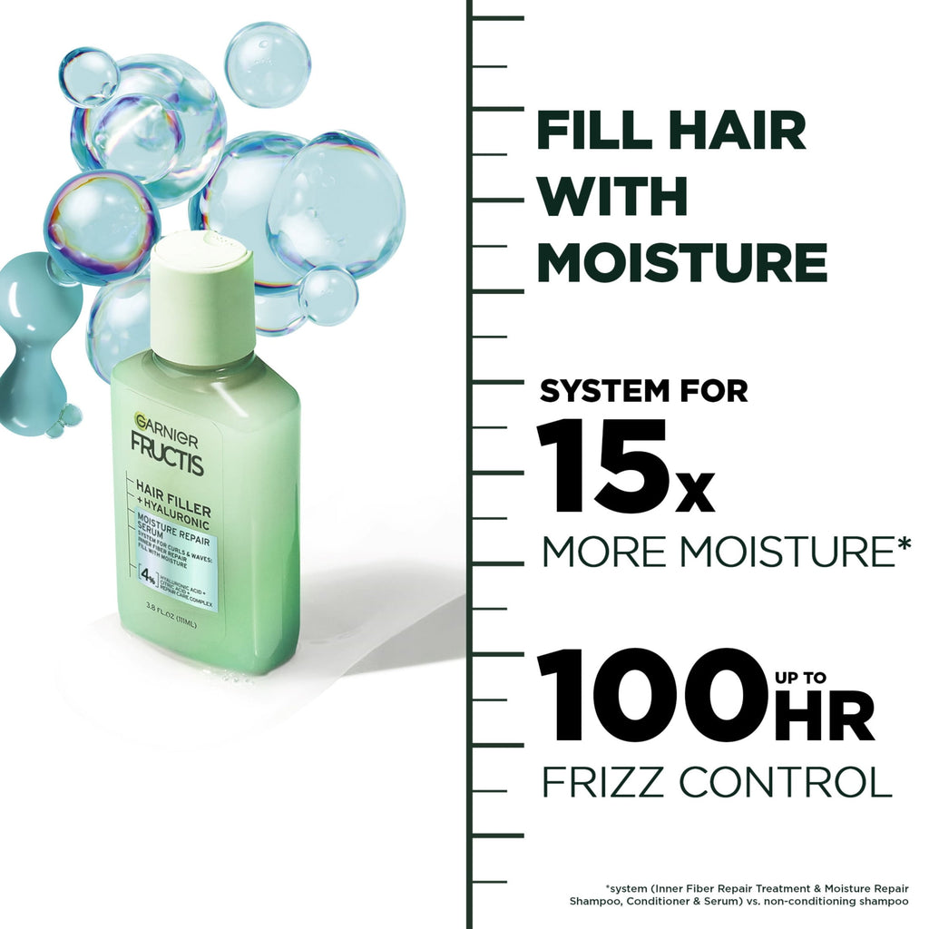 Garnier Fructis Hair Filler Moisture Repair Serum Treatment, Curly Hair, 3.75 fl oz