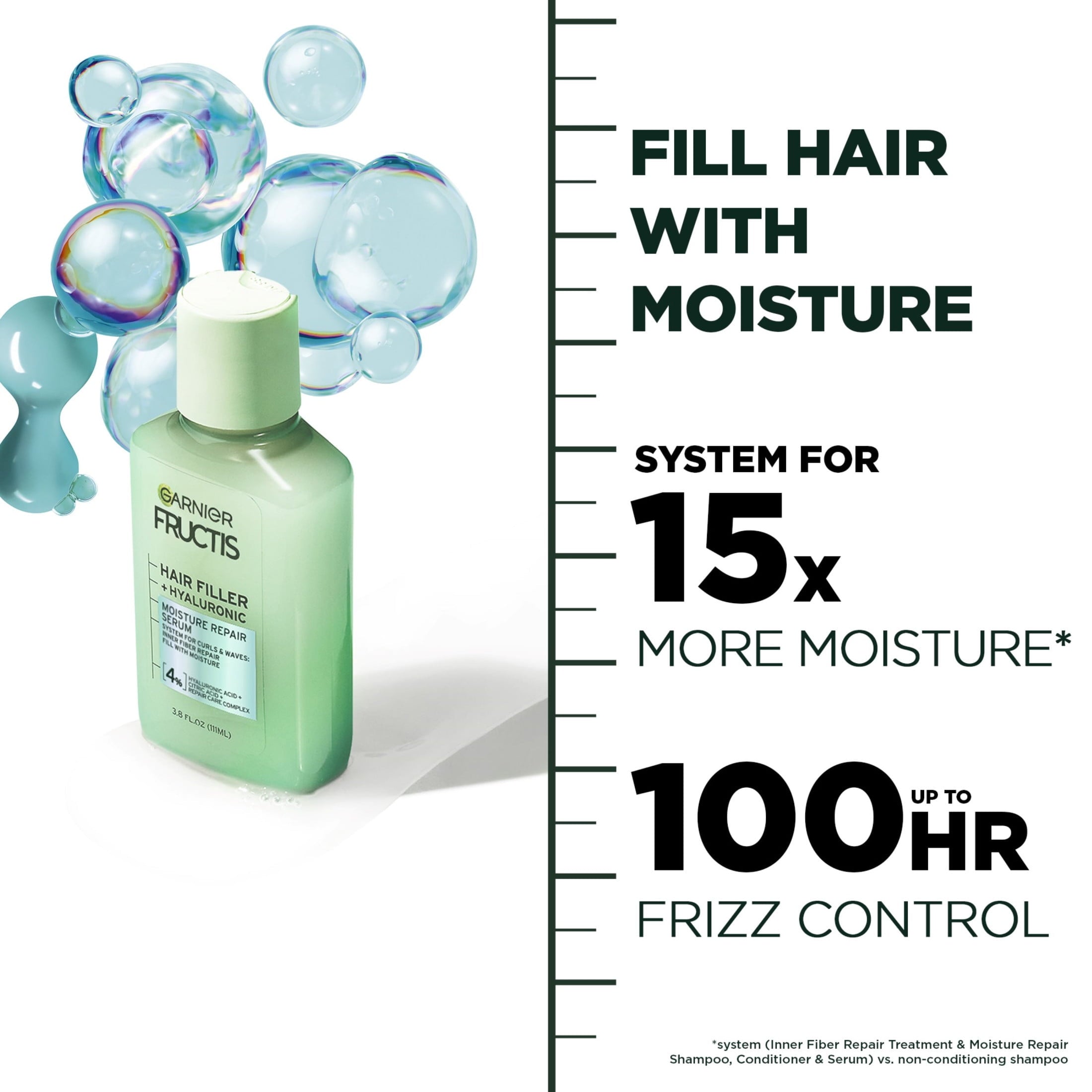 Garnier Fructis Hair Filler Moisture Repair Serum Treatment, Curly Hair, 3.75 fl oz