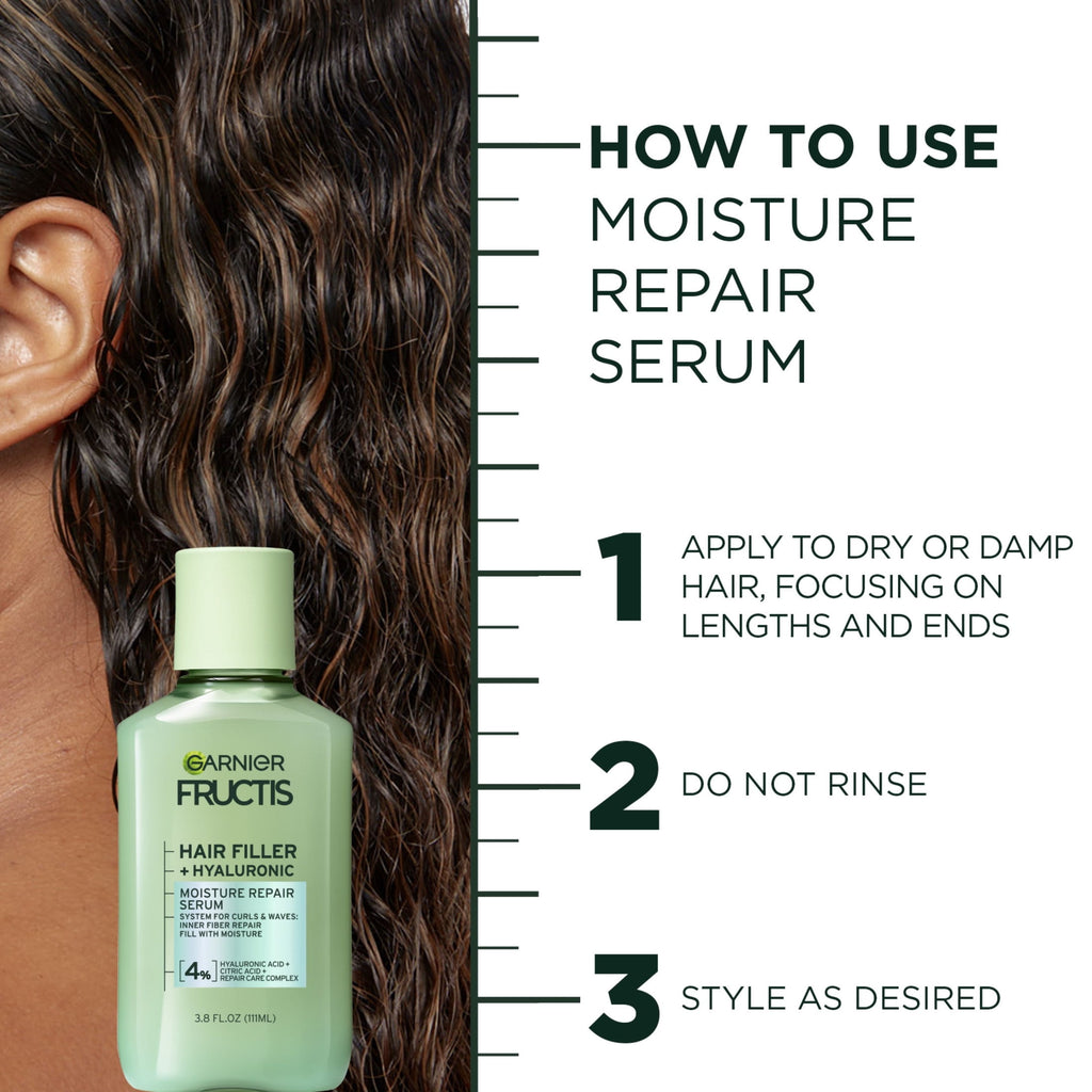 Garnier Fructis Hair Filler Moisture Repair Serum Treatment, Curly Hair, 3.75 fl oz