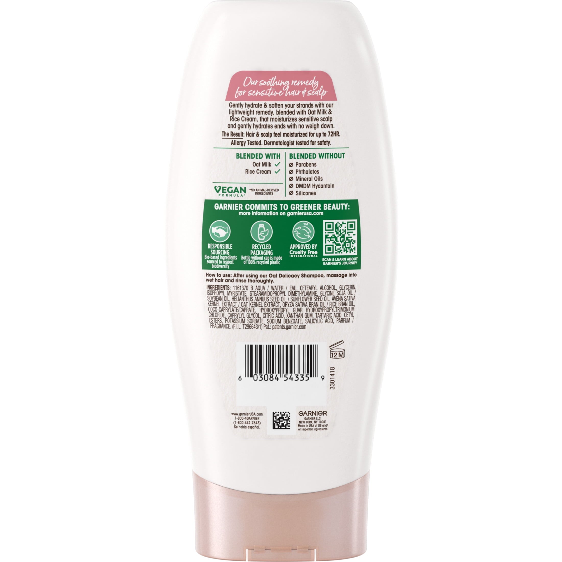 Garnier Whole Blends Gentle Repairing Conditioner with Oat Milk Rice Cream Extracts, Dry Hair, 12.5 fl oz