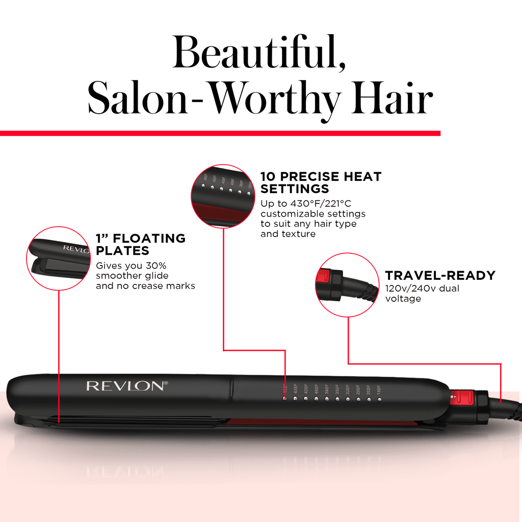 Revlon Smoothstay 1" Coconut Oil-Infused Ceramic Flat Iron, Black