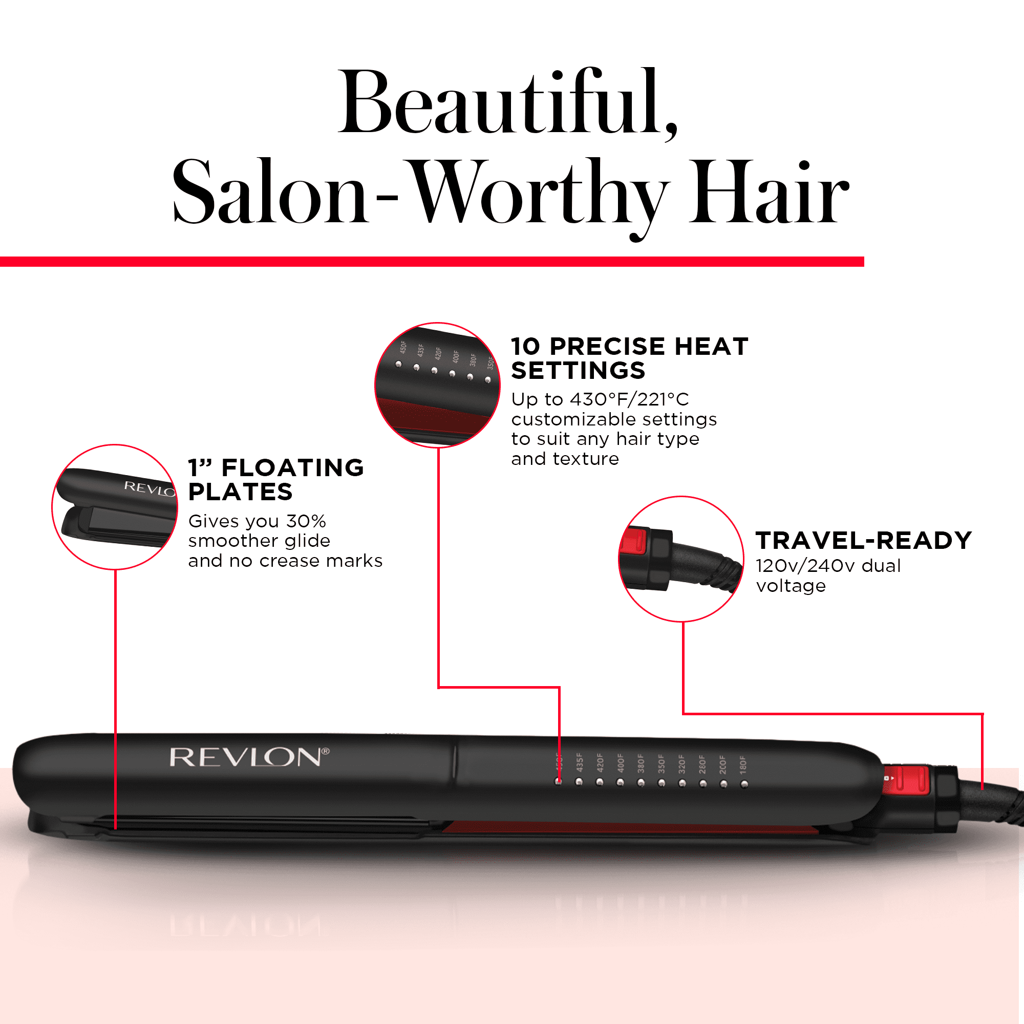 Revlon Smoothstay 1" Coconut Oil-Infused Ceramic Flat Iron, Black