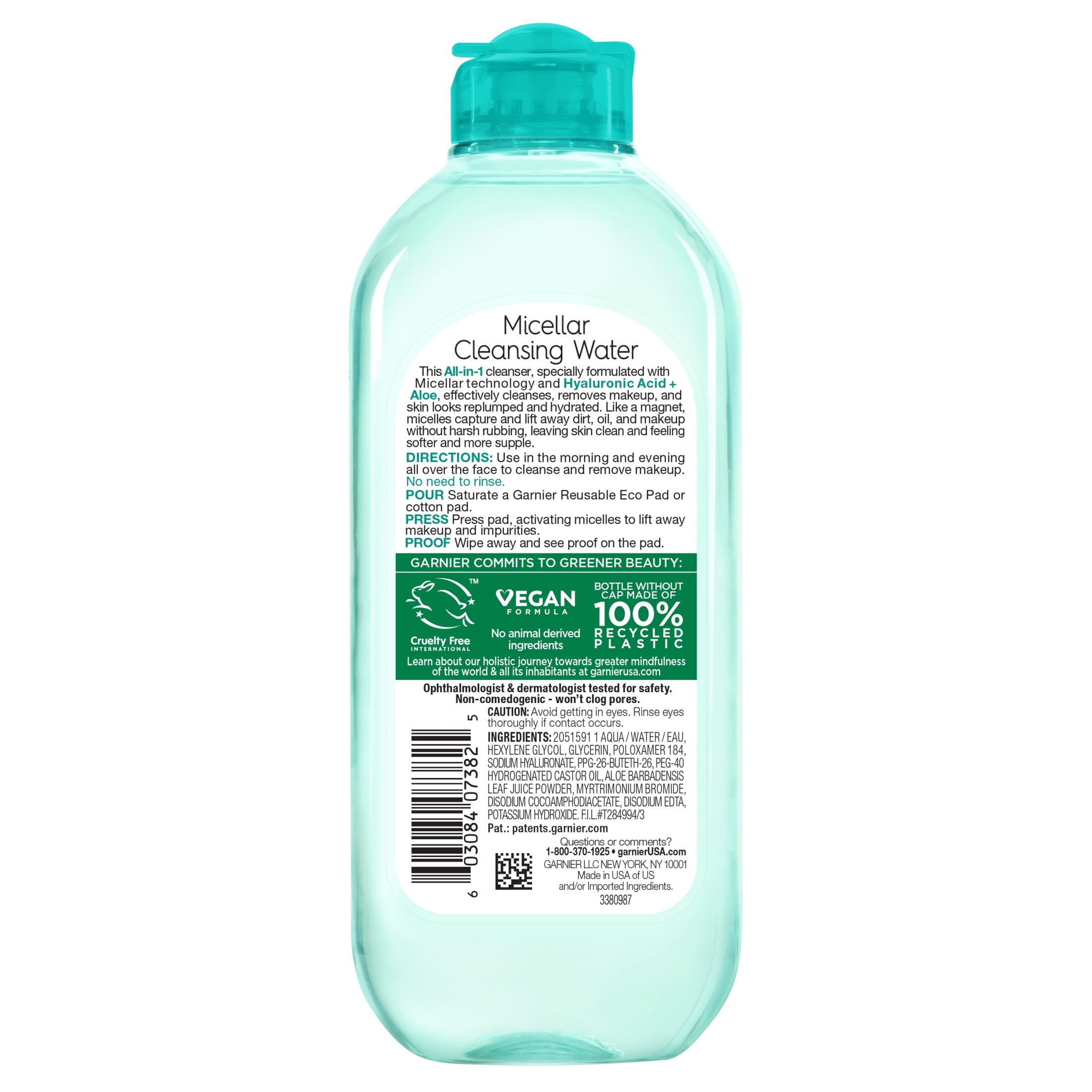 Garnier SkinActive Micellar Cleansing Water All in 1 Hyaluronic Acid Replump Makeup Remover, Face Cleanser, 13.5 fl oz