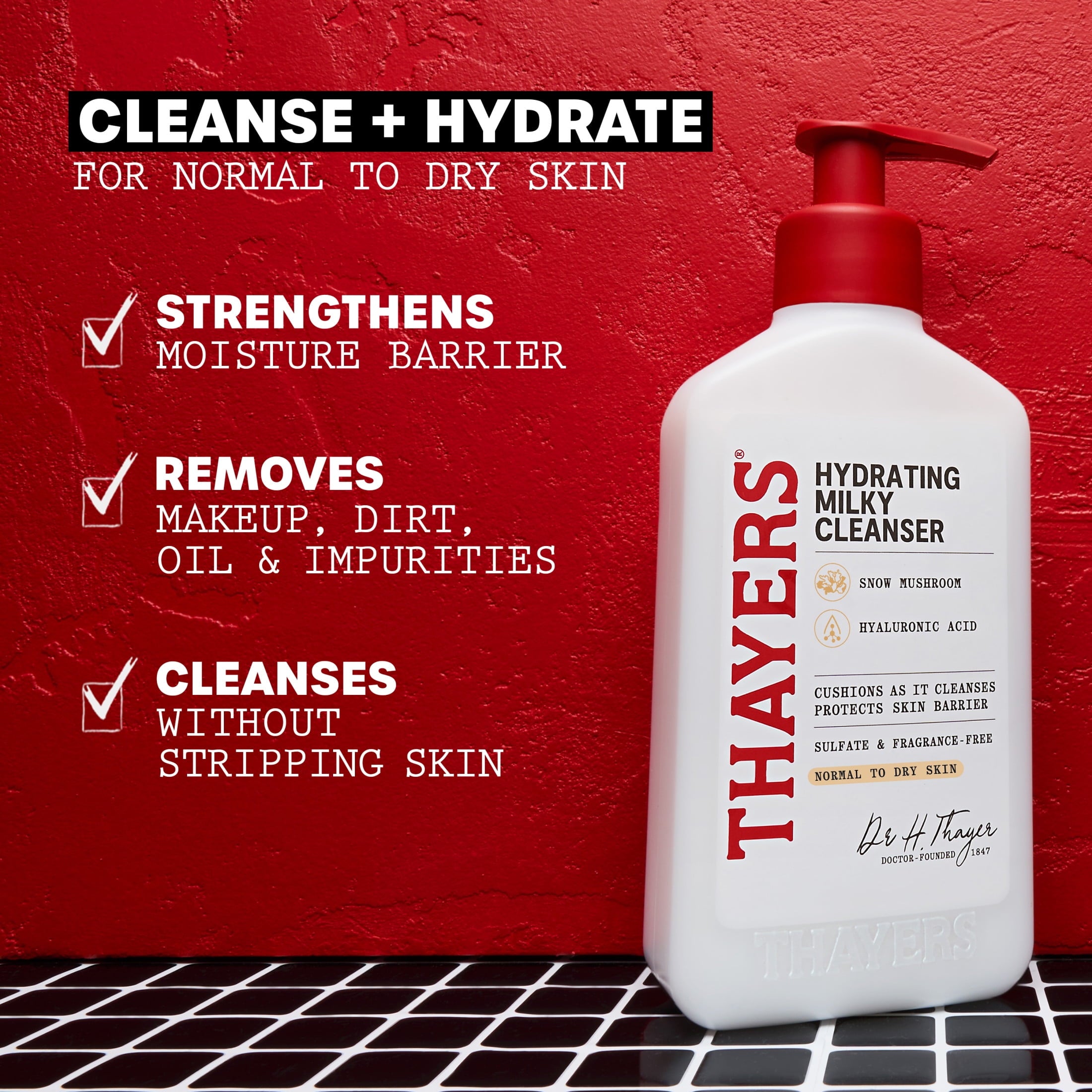 THAYERS Milky Hydrating Face Cleanser with Snow Mushroom and Hyaluronic Acid, Dermatologist Recommended Gentle Facial Wash and Hydrating Skincare for Dry and Sensitive Skin, Paraben Free, 8.0 fl. oz.