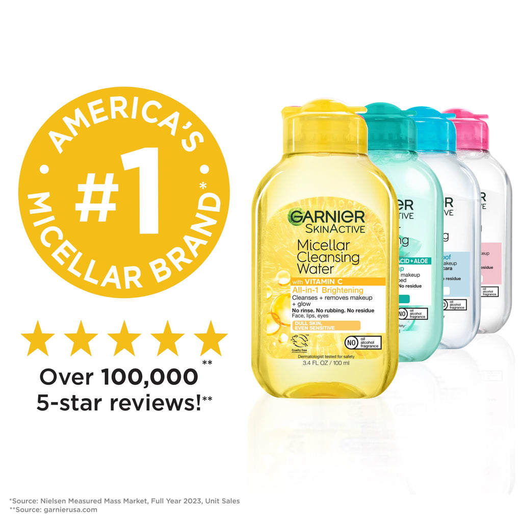 Garnier SkinActive Micellar Cleansing Water All in 1 Vitamin C Makeup Remover, Face Cleanser, 3.4 fl oz