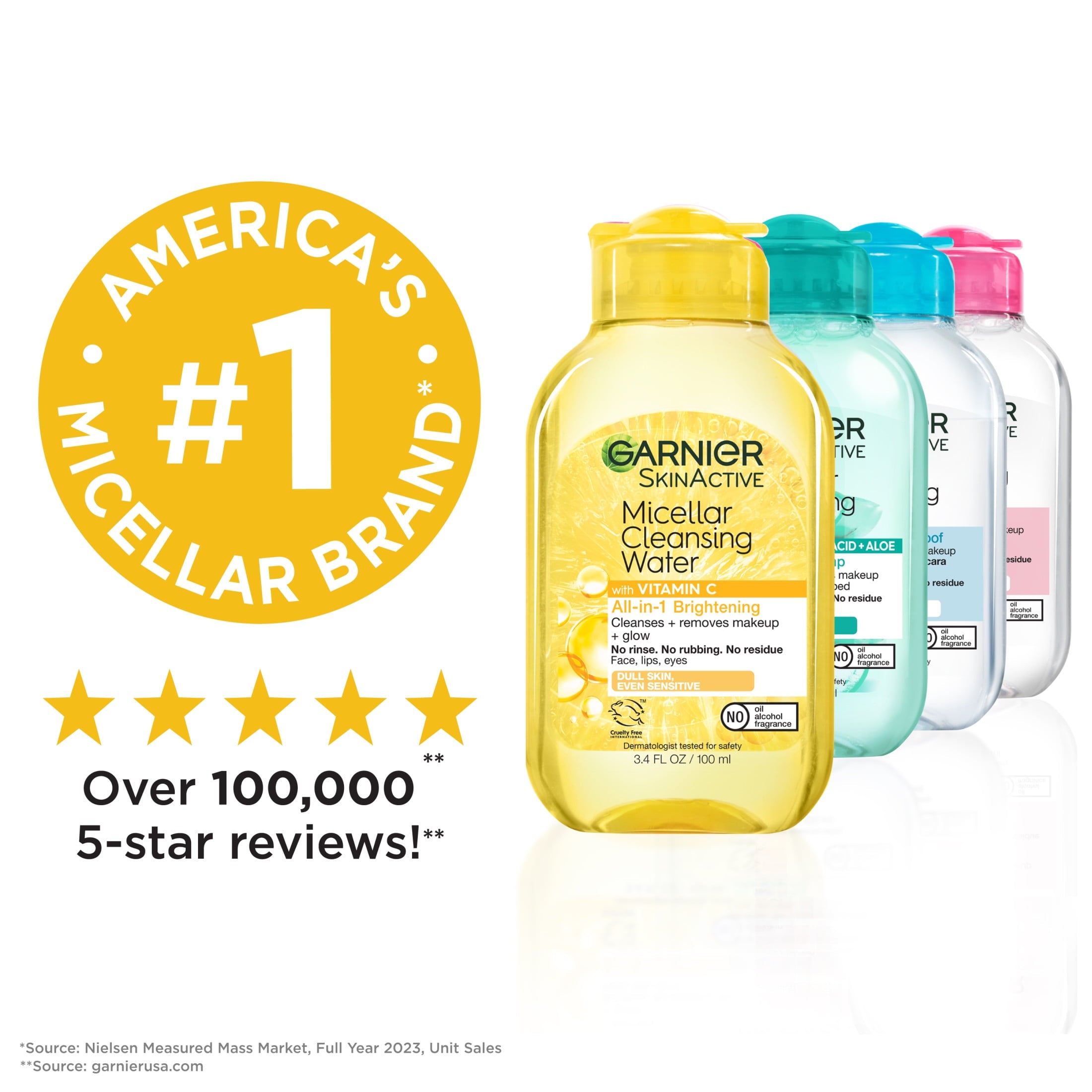Garnier SkinActive Micellar Cleansing Water All in 1 Vitamin C Makeup Remover, Face Cleanser, 3.4 fl oz