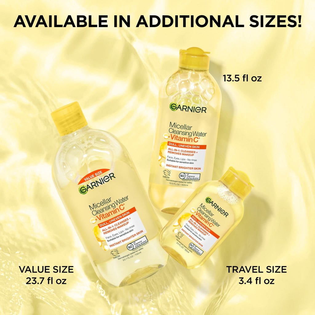 Garnier SkinActive Micellar Cleansing Water All in 1 Vitamin C Makeup Remover, Face Cleanser, 13.5 fl oz