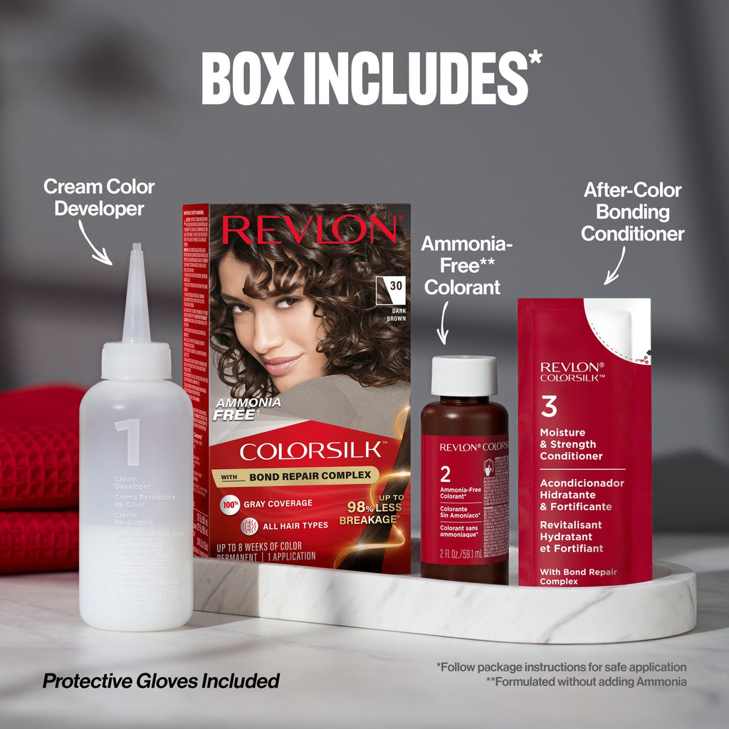 Revlon ColorSilk Permanent Hair Color, Bond Repair Complex, 34 Deep Burgundy, 1 pack