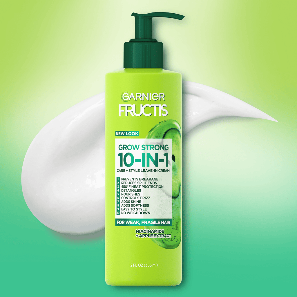 Garnier Fructis Grow Strong 10-in-1 Care and Styling Leave-in Cream, 12 fl oz