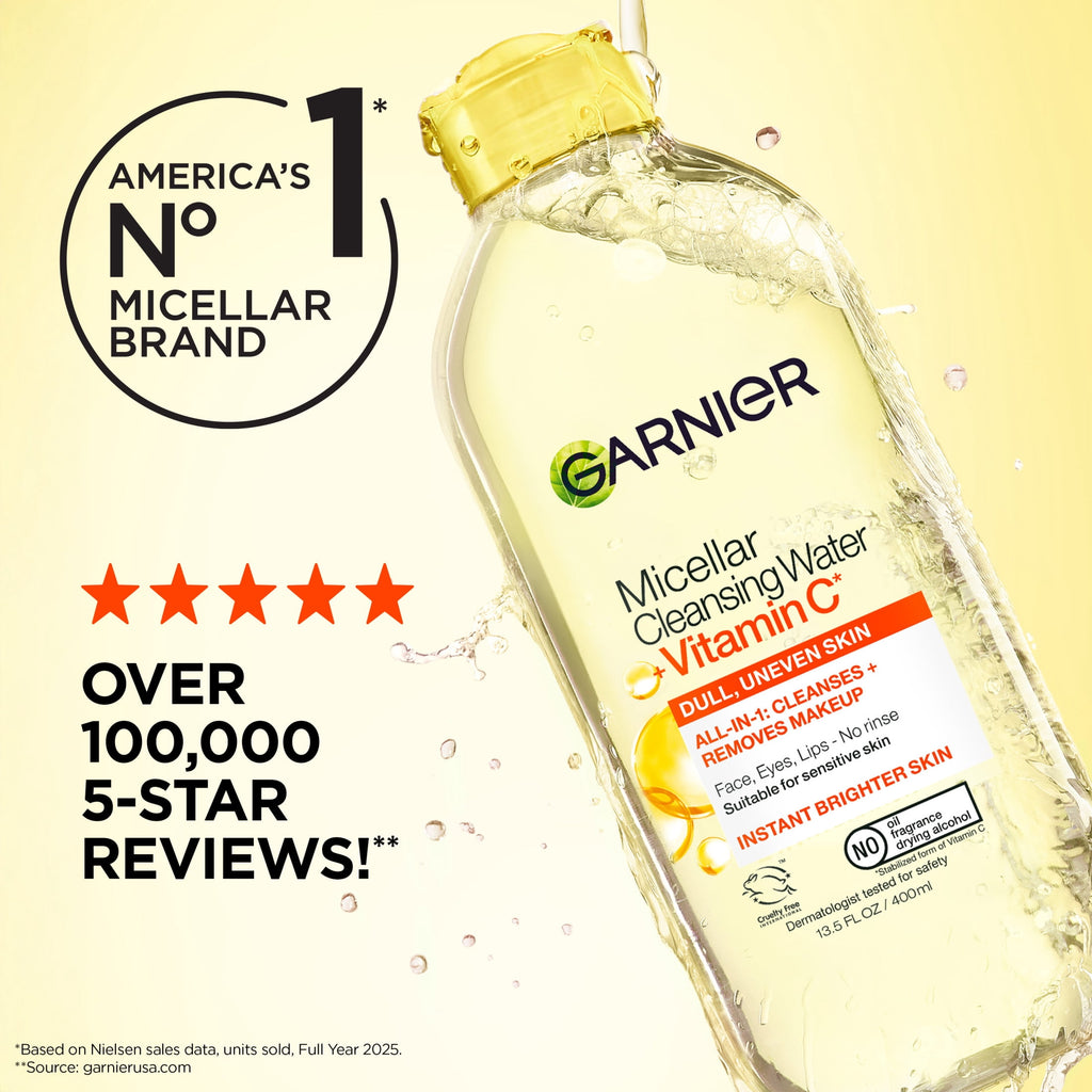Garnier SkinActive Micellar Cleansing Water All in 1 Vitamin C Makeup Remover, Face Cleanser, 13.5 fl oz