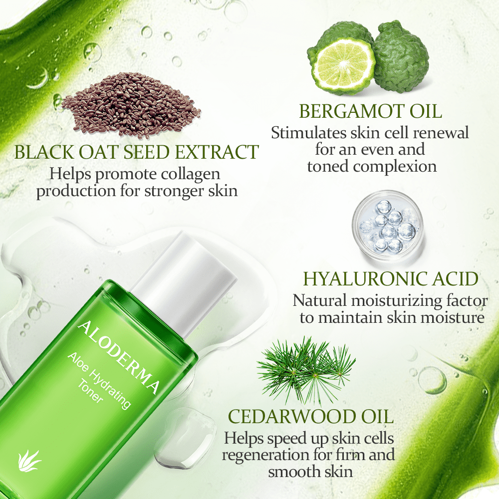 Aloderma Aloe Hydrating Facial Toner with 91% Organic Aloe Vera Juice - Moisturizing Toner for Face with Bergamot Oil - Aloe Vera Face Toner for Women & Men for Deep Hydration & Nourishment
