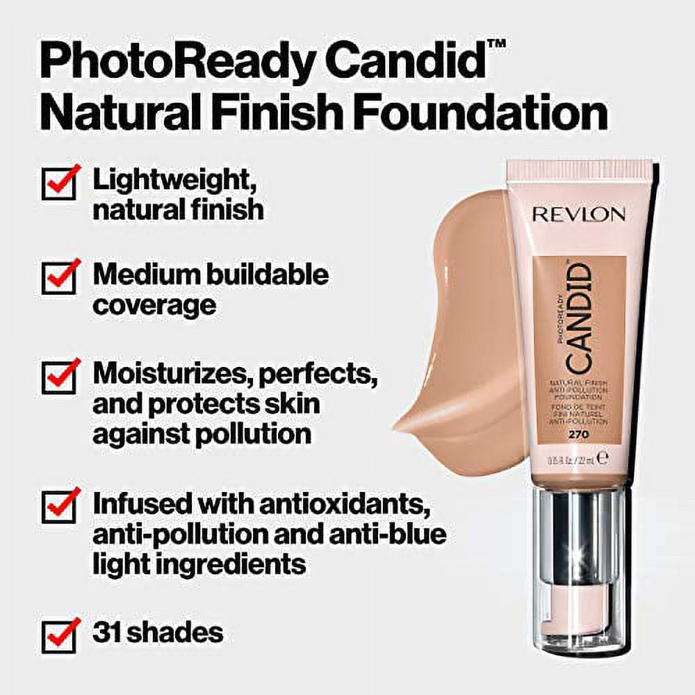 Revlon PhotoReady Candid Natural Finish Foundation, with Anti-Pollution, Antioxidant, Anti-Blue Light Ingredients, 130 Ivory, 0.75 fl. oz.