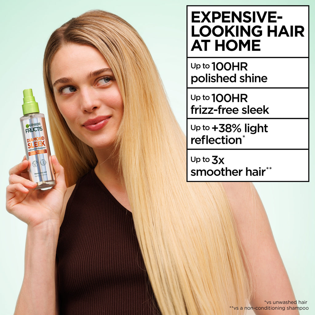 Garnier Fructis Diamond Sleek Shine Spray for Frizzy and Dry Hair, 4.6 fl oz