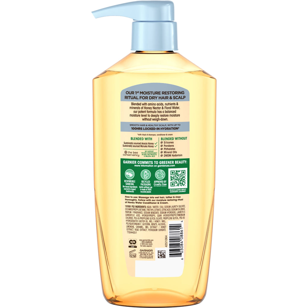 Garnier Whole Blends Honey Water Moisture Restoring Shampoo, Dry Hair, 28 fl oz