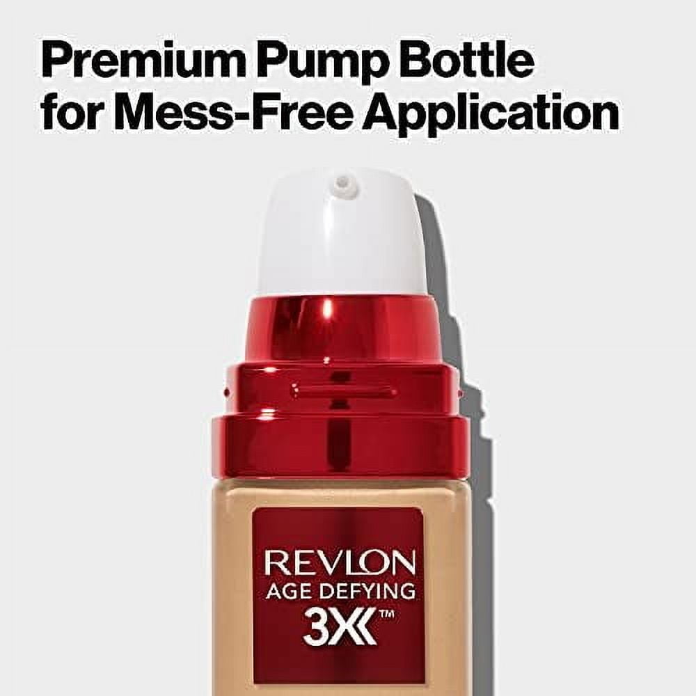 Revlon Age Defying 3X Makeup Foundation, Firming, Lifting and Anti-Aging Medium, Buildable Coverage with Natural Finish SPF 20, 045 Warm Beige, 1 fl oz
