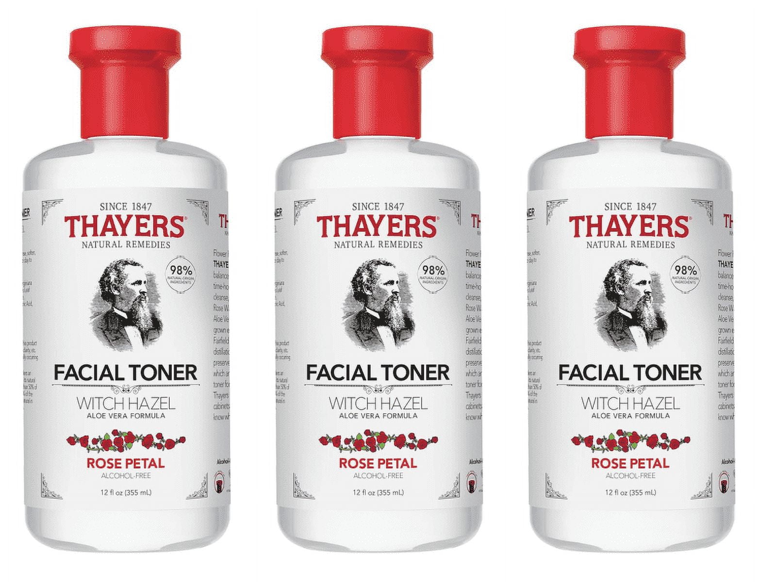 (3 pack) Thayers Witch Hazel Aloe Vera Toner, Rose Petal, 12 fl oz
