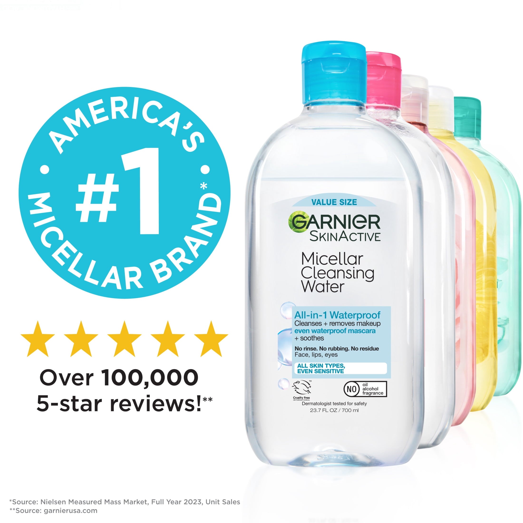 Garnier SkinActive Micellar Cleansing Water All in 1 Waterproof Makeup Remover, Face Cleanser, 23.7 fl oz