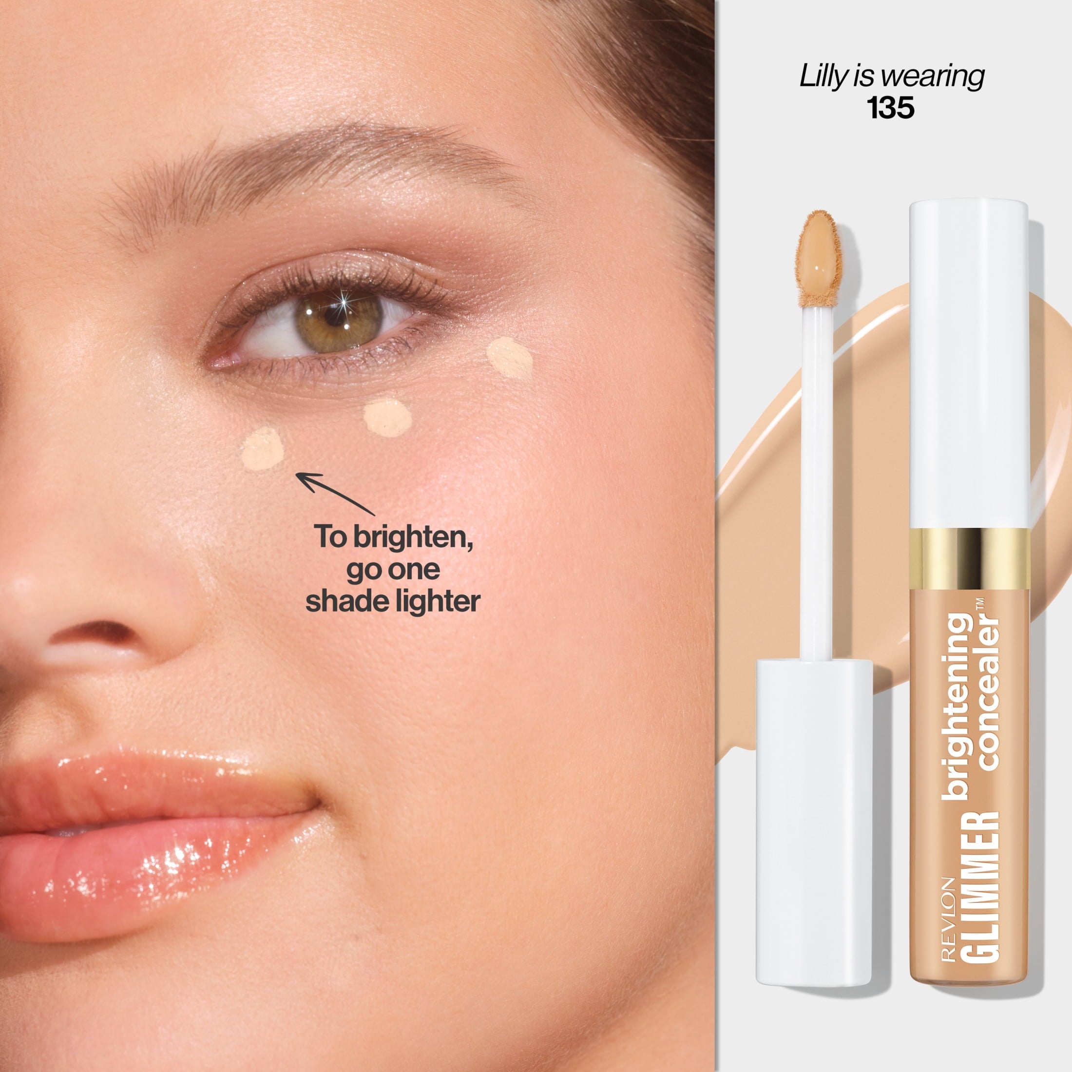 Revlon Glimmer Brightening Liquid Concealer, Buildable Coverage, 135, 0.3 fl oz