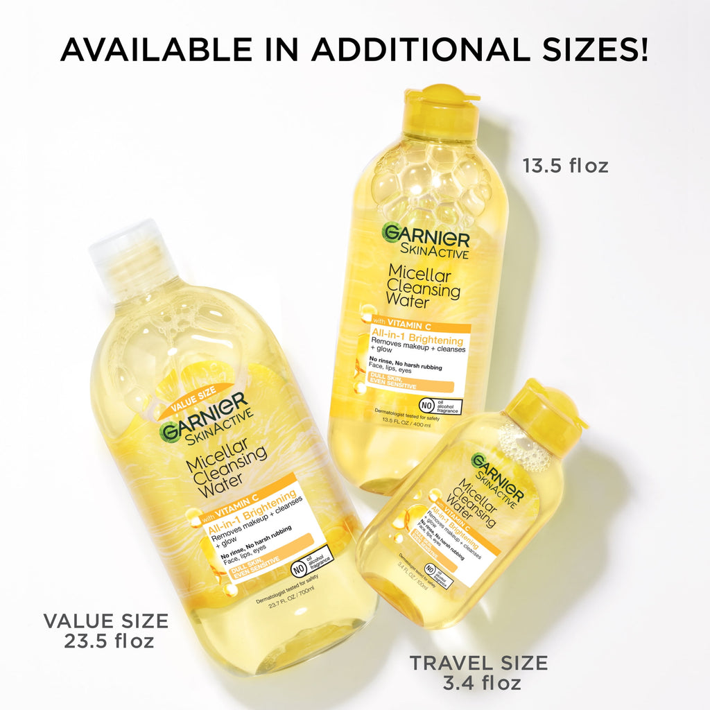 Garnier SkinActive Micellar Cleansing Water All in 1 Vitamin C Makeup Remover, Face Cleanser, 3.4 fl oz