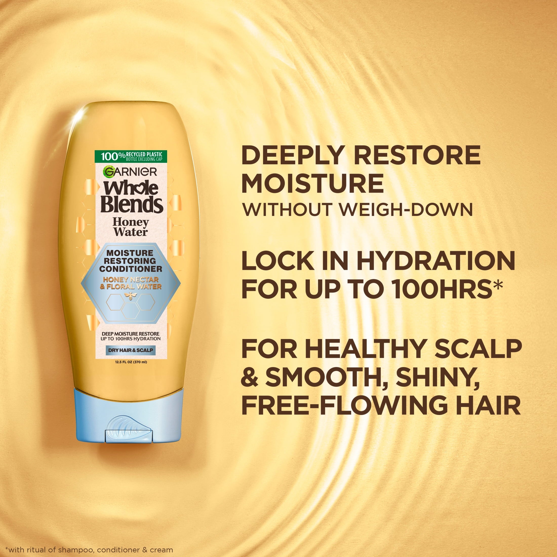 Garnier Whole Blends Honey Water Moisture Restoring Conditioner, Dry Hair, Squeeze, 12.5 fl oz