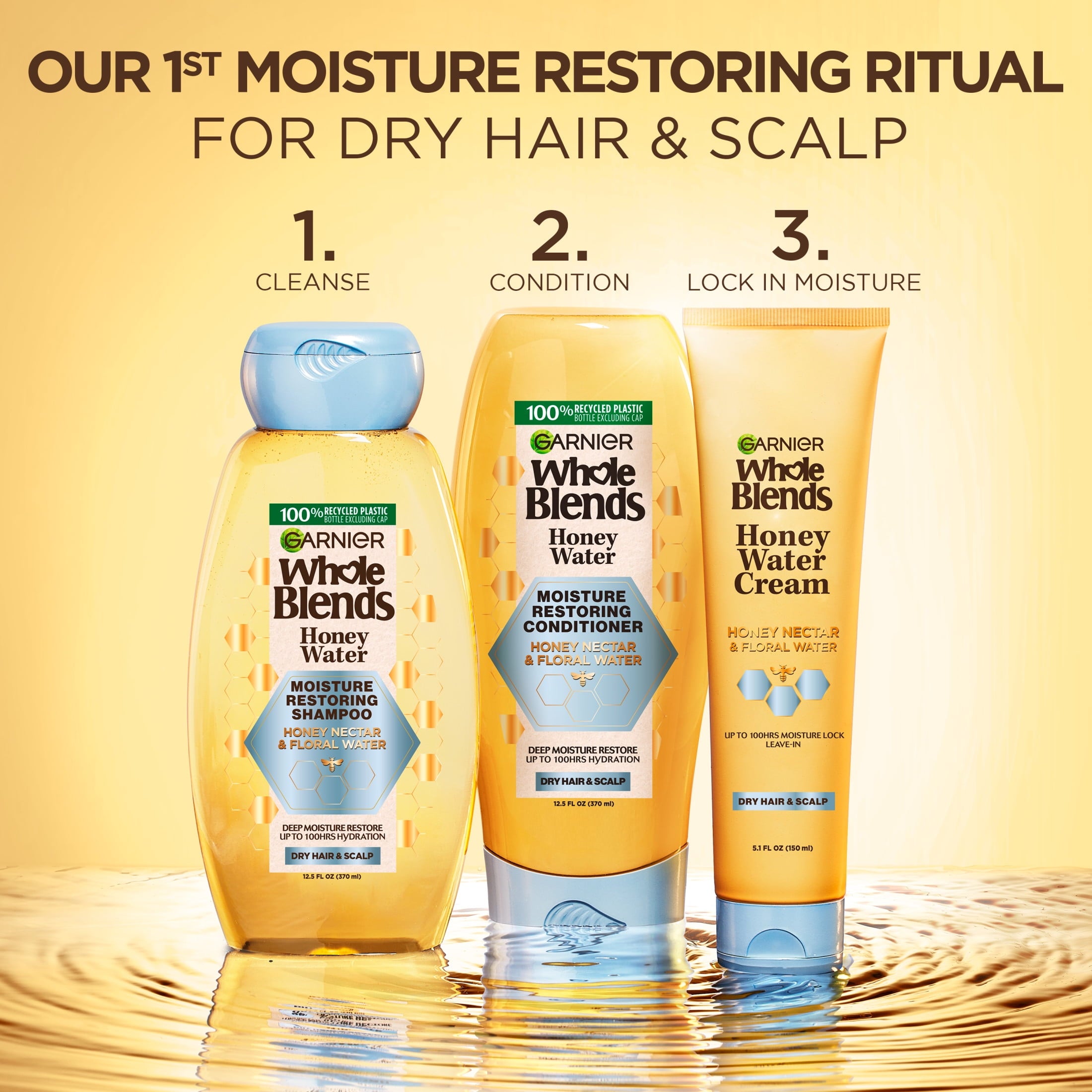 Garnier Whole Blends Honey Water Moisture Restoring Conditioner, Dry Hair, Squeeze, 12.5 fl oz