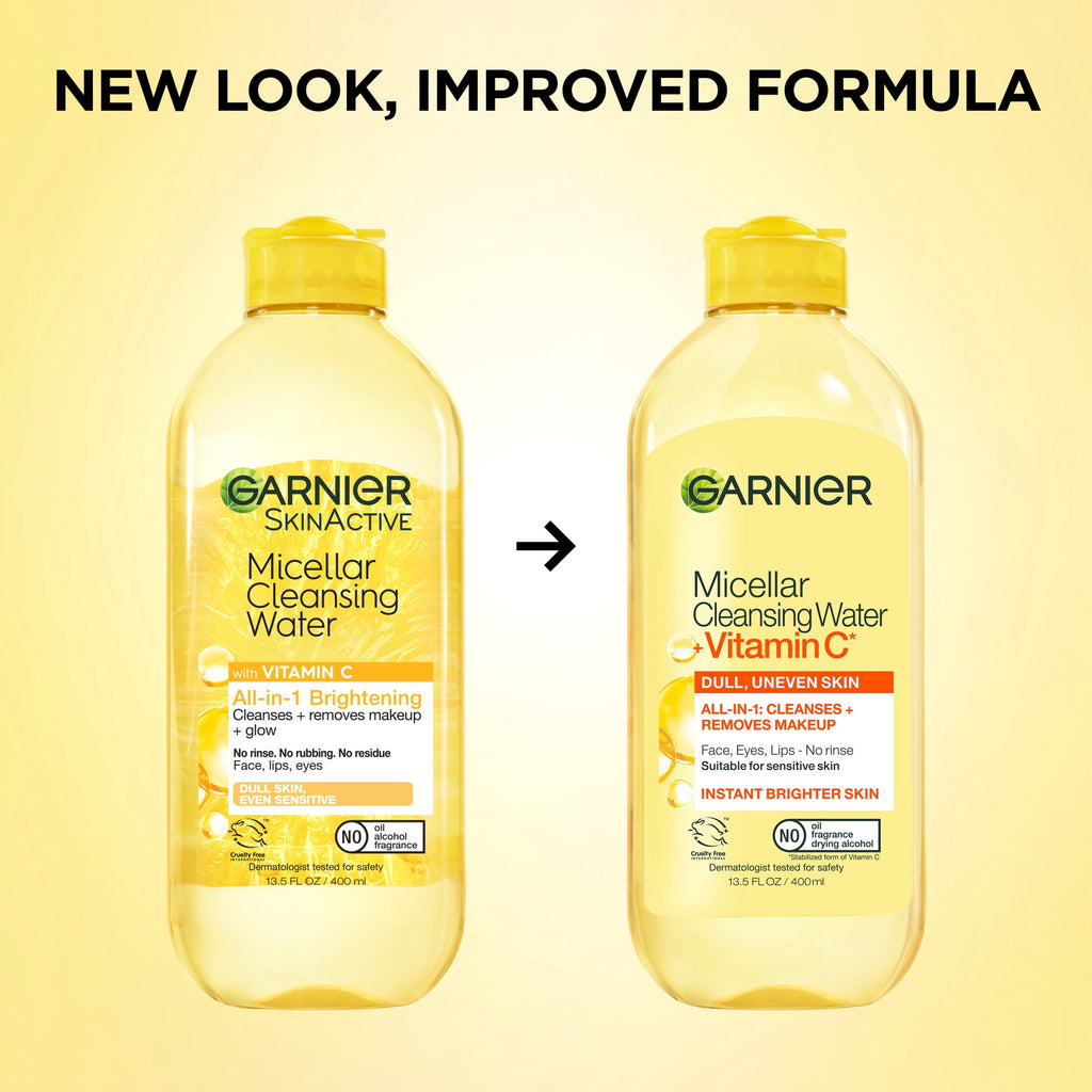 Garnier SkinActive Micellar Cleansing Water All in 1 Vitamin C Makeup Remover, Face Cleanser, 13.5 fl oz
