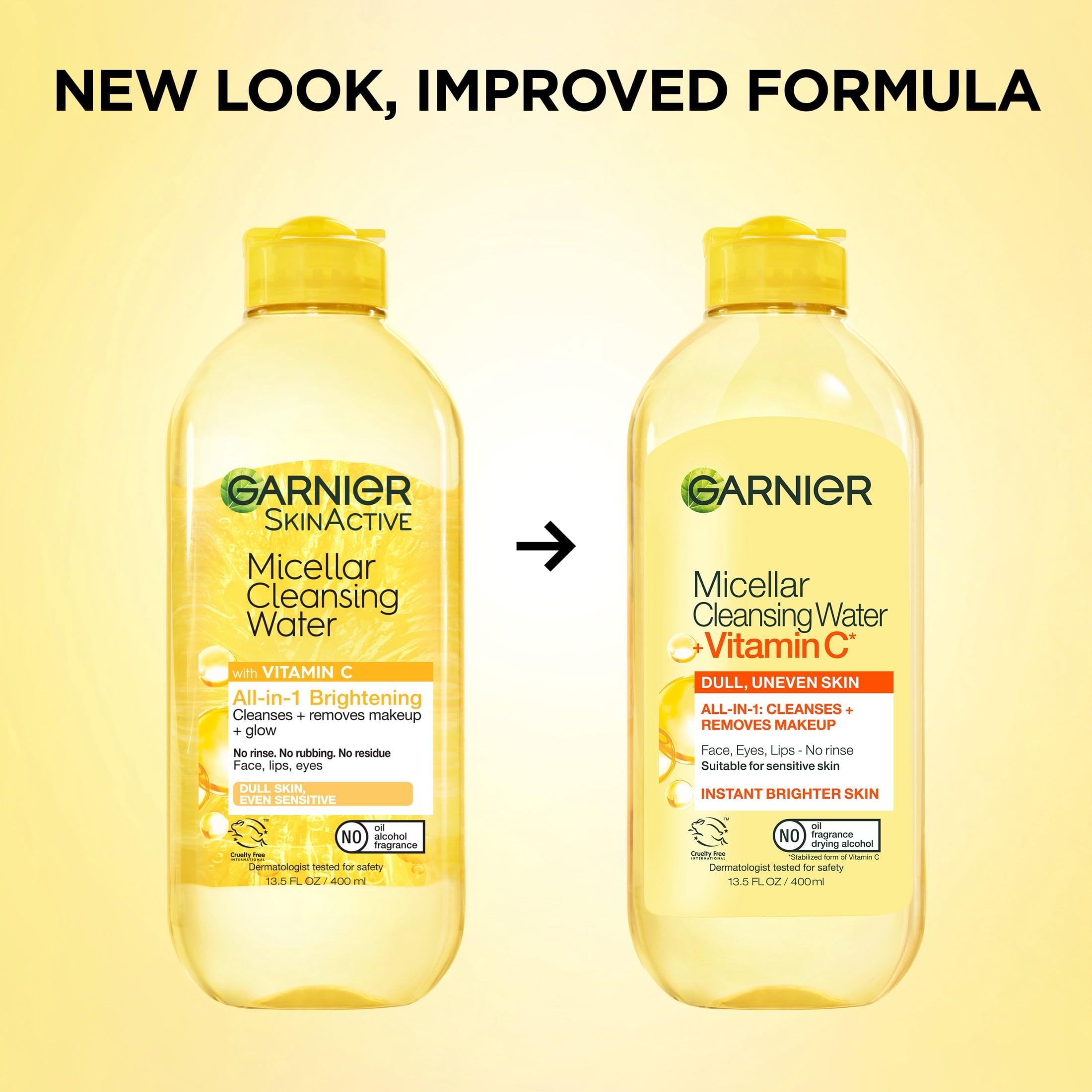Garnier SkinActive Micellar Cleansing Water All in 1 Vitamin C Makeup Remover, Face Cleanser, 13.5 fl oz