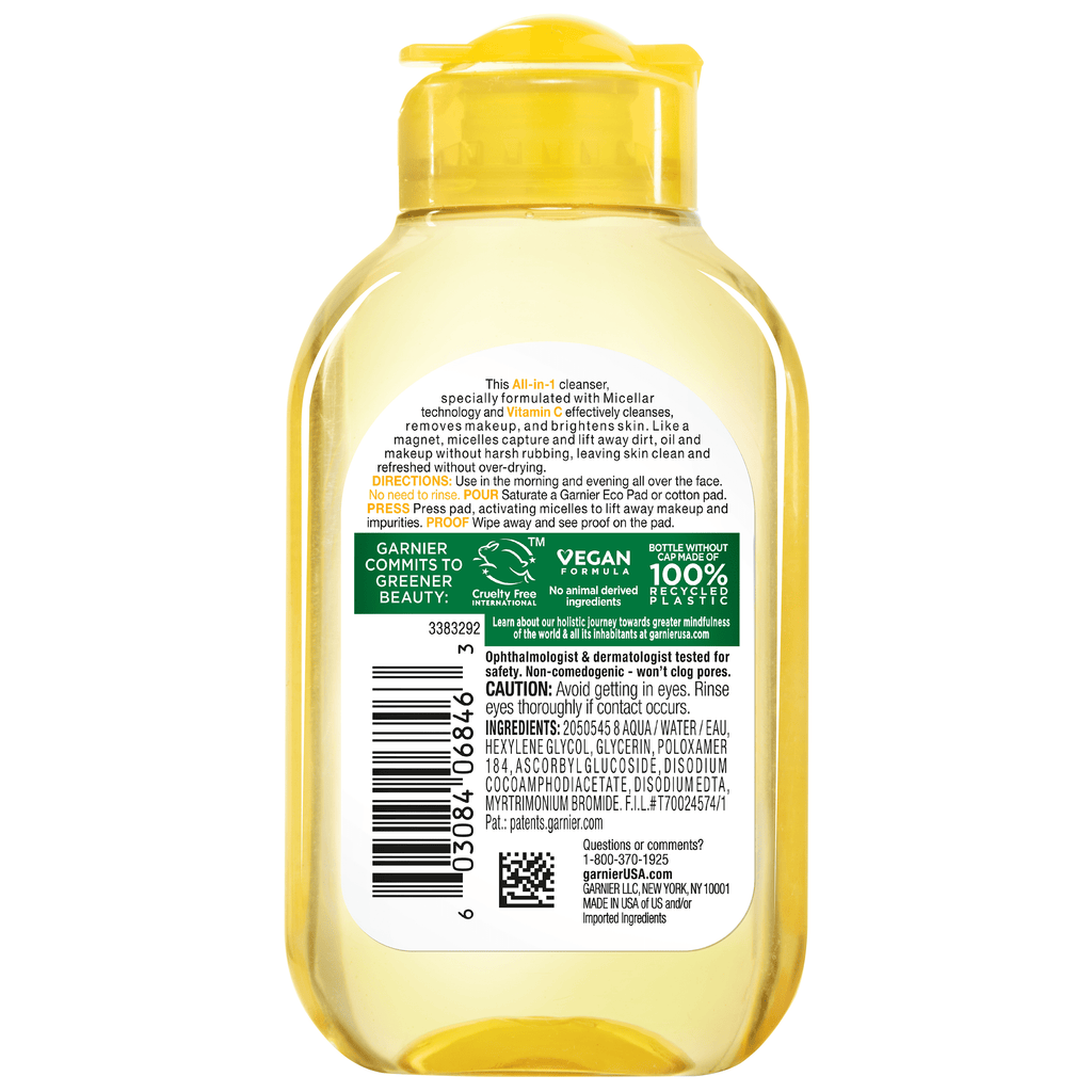 Garnier SkinActive Micellar Cleansing Water All in 1 Vitamin C Makeup Remover, Face Cleanser, 3.4 fl oz