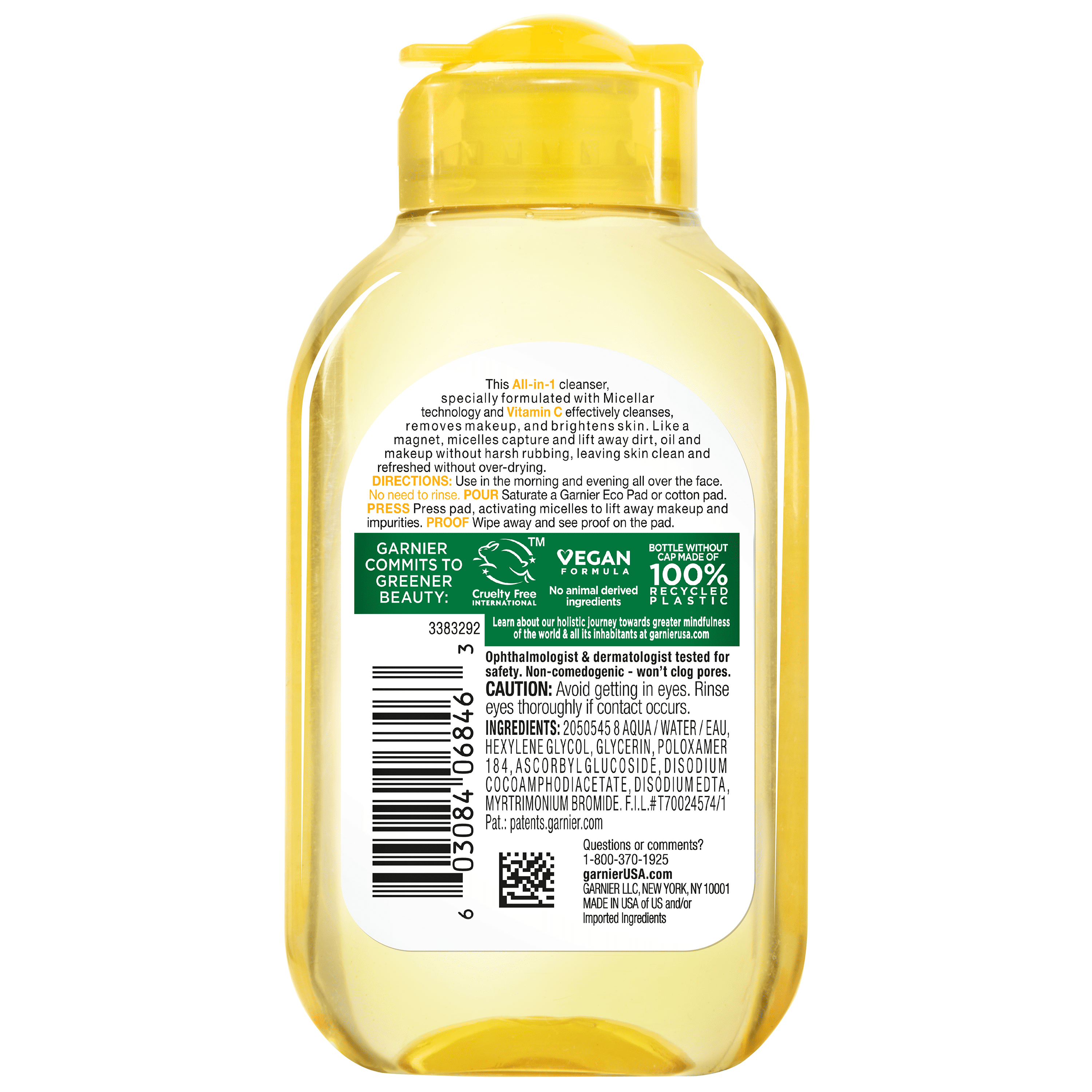 Garnier SkinActive Micellar Cleansing Water All in 1 Vitamin C Makeup Remover, Face Cleanser, 3.4 fl oz
