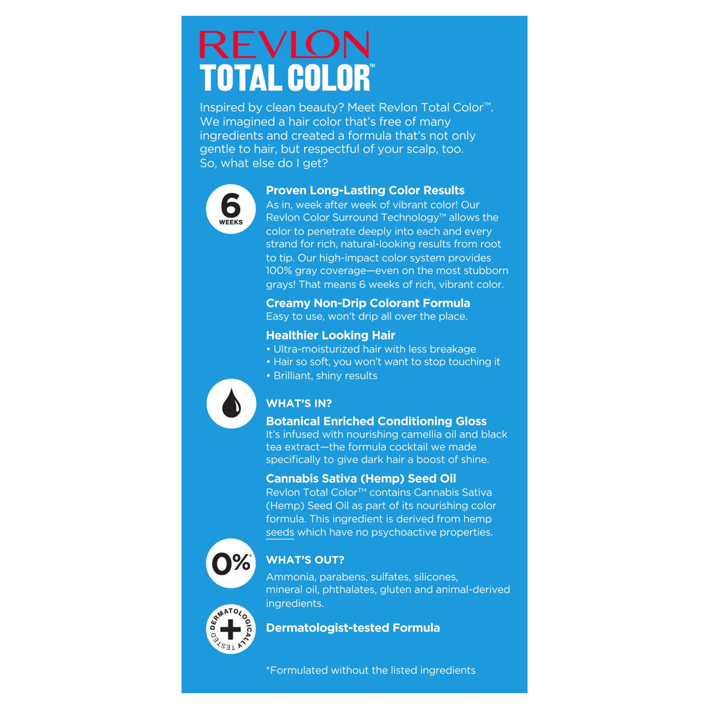 Revlon Total Color Permanent Hair Color, Clean and Vegan, 100% Gray Coverage Hair Dye, 10 Black, 5.94 fl oz