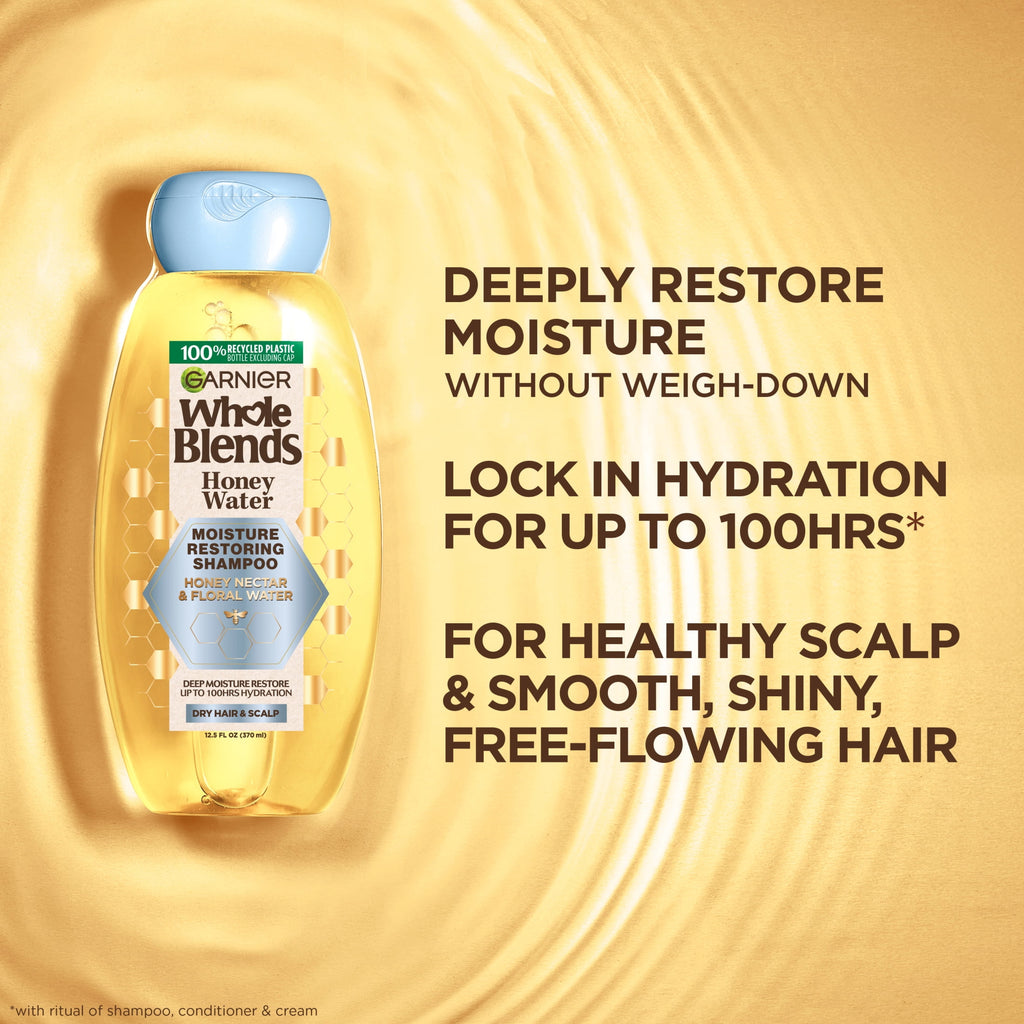 Garnier Whole Blends Honey Water Moisture Restoring Shampoo, Dry Hair, 28 fl oz