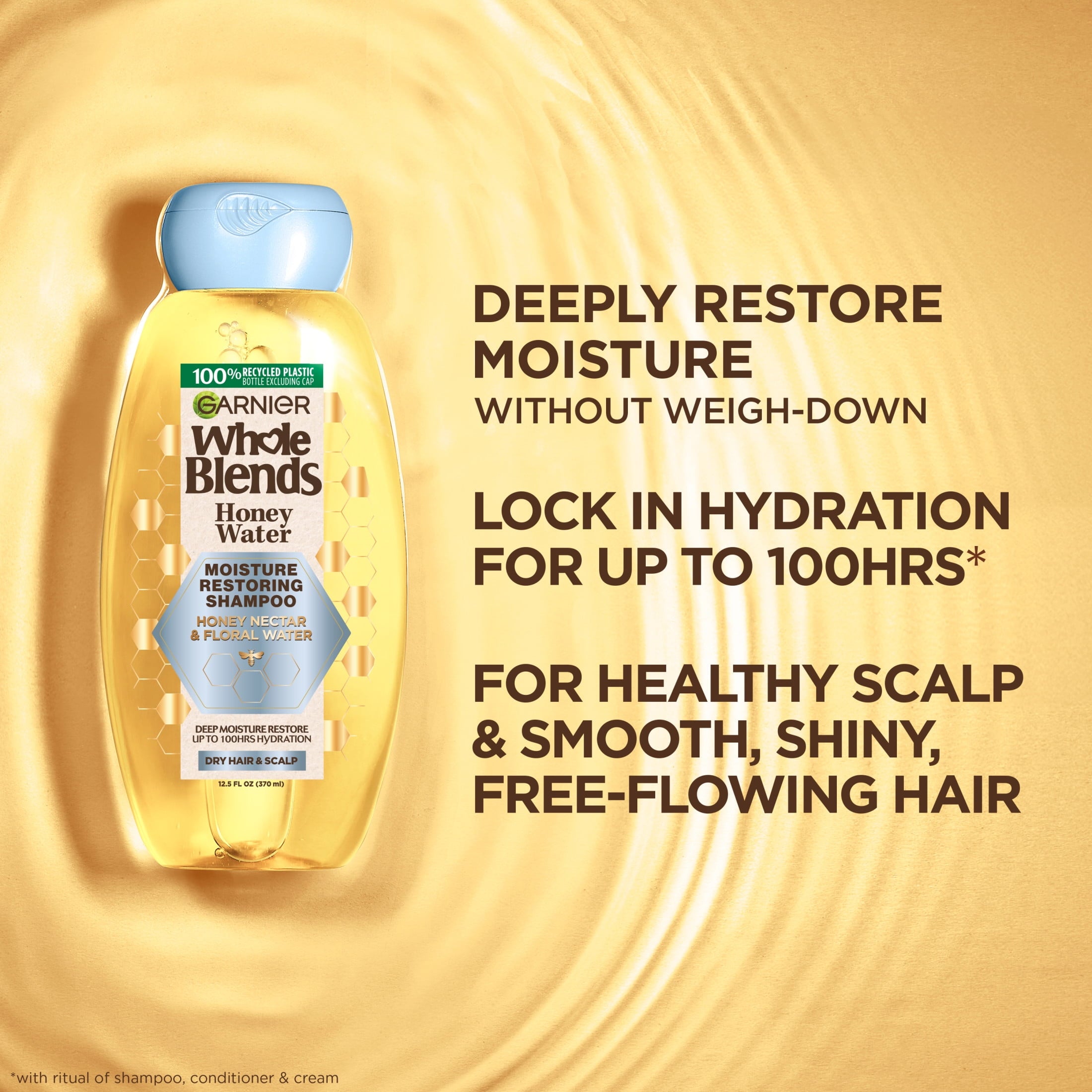 Garnier Whole Blends Honey Water Moisture Restoring Shampoo, Dry Hair, 28 fl oz