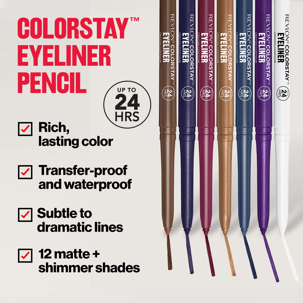 Revlon ColorStay Waterproof Eyeliner Pencil, Built-In Sharpener, 209 Black Violet, 0.01 oz