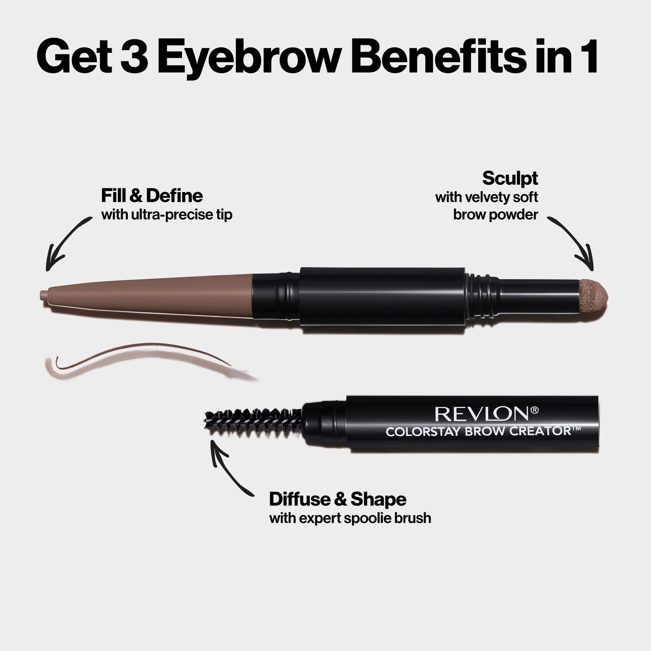 Revlon ColorStay Waterproof Brow Creator, 2-in-1 Eyebrow Pencil & Powder, 610 Dark Brown, 0.003 oz