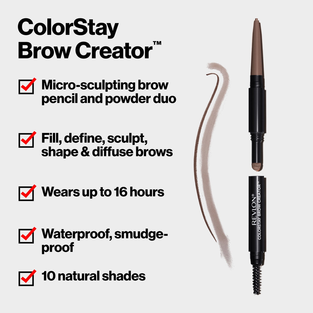 Revlon ColorStay Waterproof Brow Creator, 2-in-1 Eyebrow Pencil & Powder, 610 Dark Brown, 0.003 oz