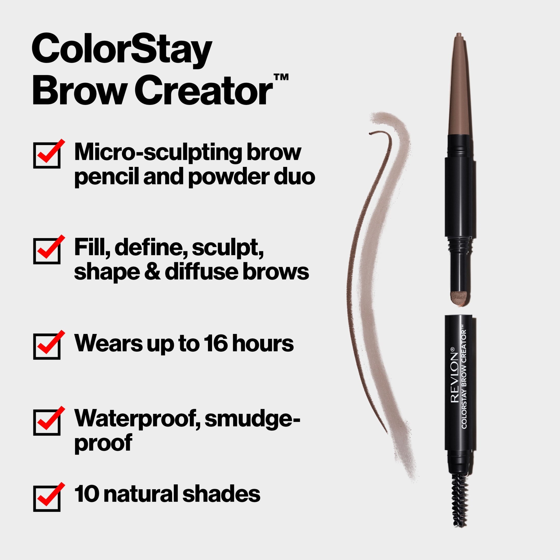 Revlon ColorStay Waterproof Brow Creator, 2-in-1 Eyebrow Pencil & Powder, 615 Soft Black, 0.003 oz