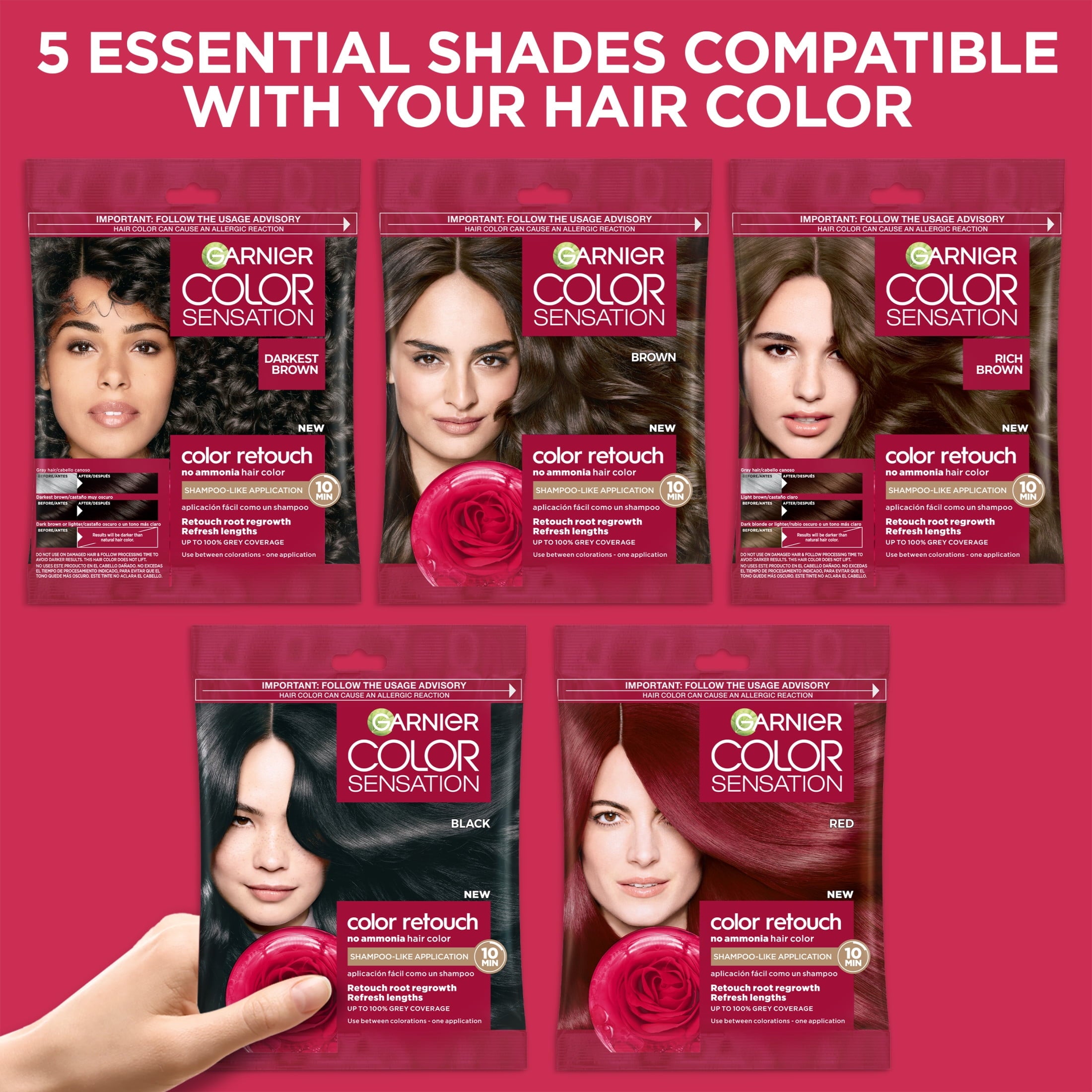 Garnier Color Sensation Retouch Permanent Hair Color for Adults, Darkest Brown, 1 Kit