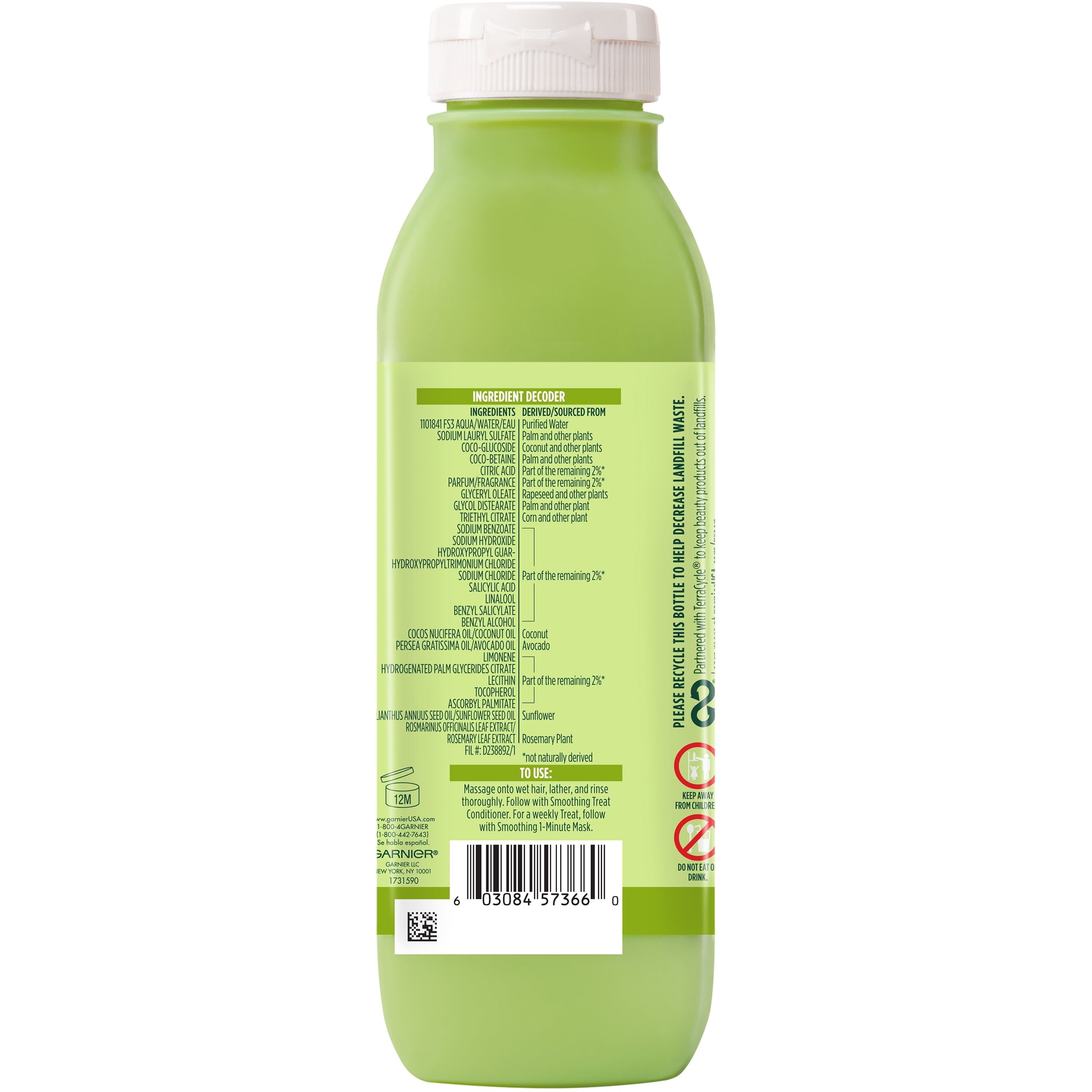 Garnier Fructis Smoothing Treat Shampoo with Avocado Extract, 11.8 fl oz