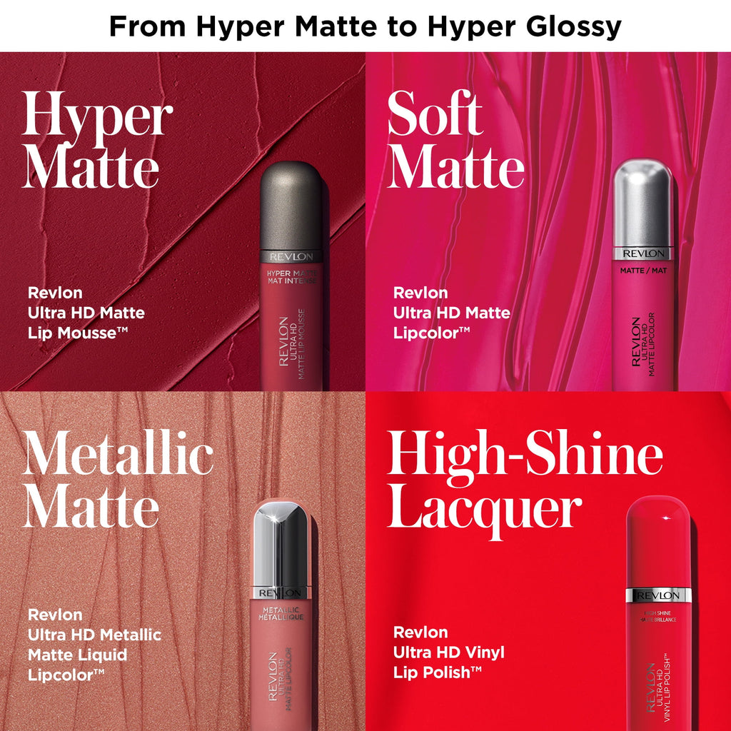 Revlon Ultra HD Metallic Matte Liquid Lipcolor, Liquid Lipstick, 100% Wax-Free, HD Glitz
