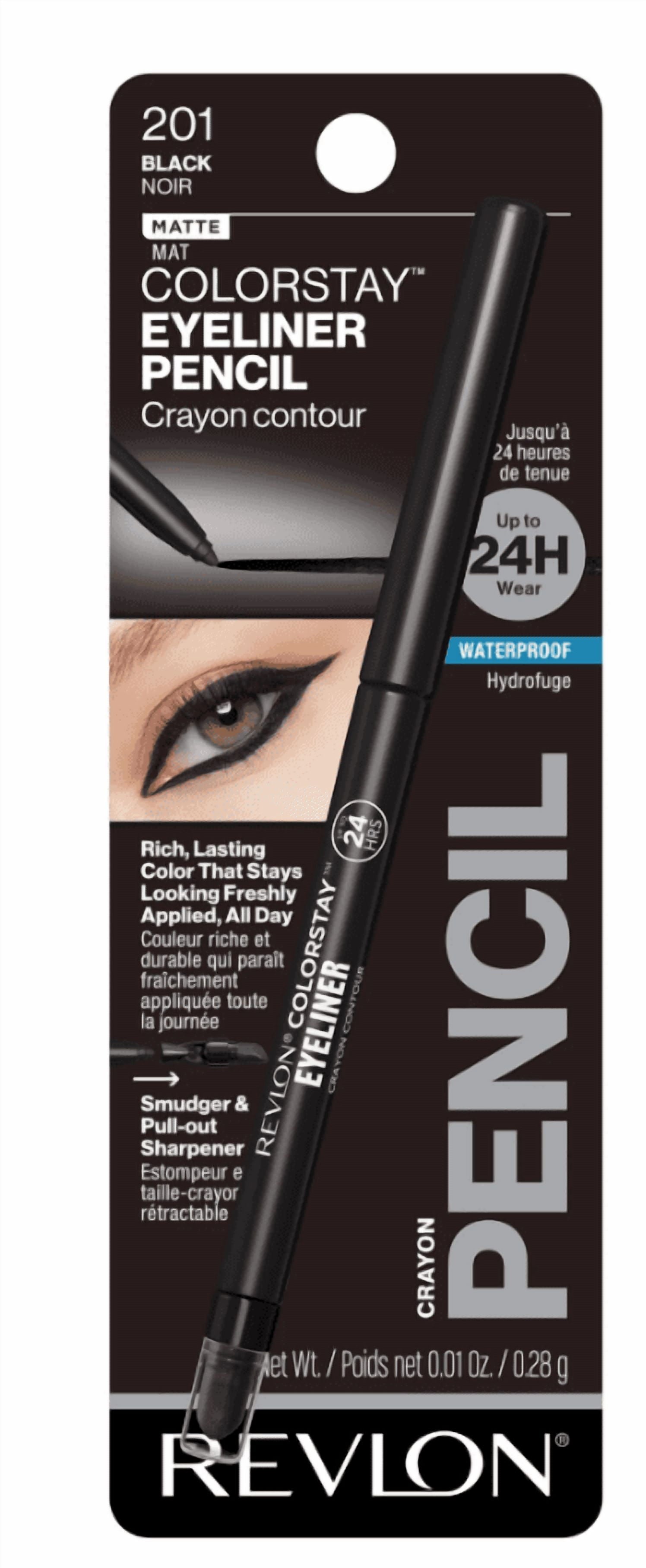 Revlon ColorStay Waterproof Eyeliner Pencil, Built-In Sharpener, 201 Black, 0.01 oz