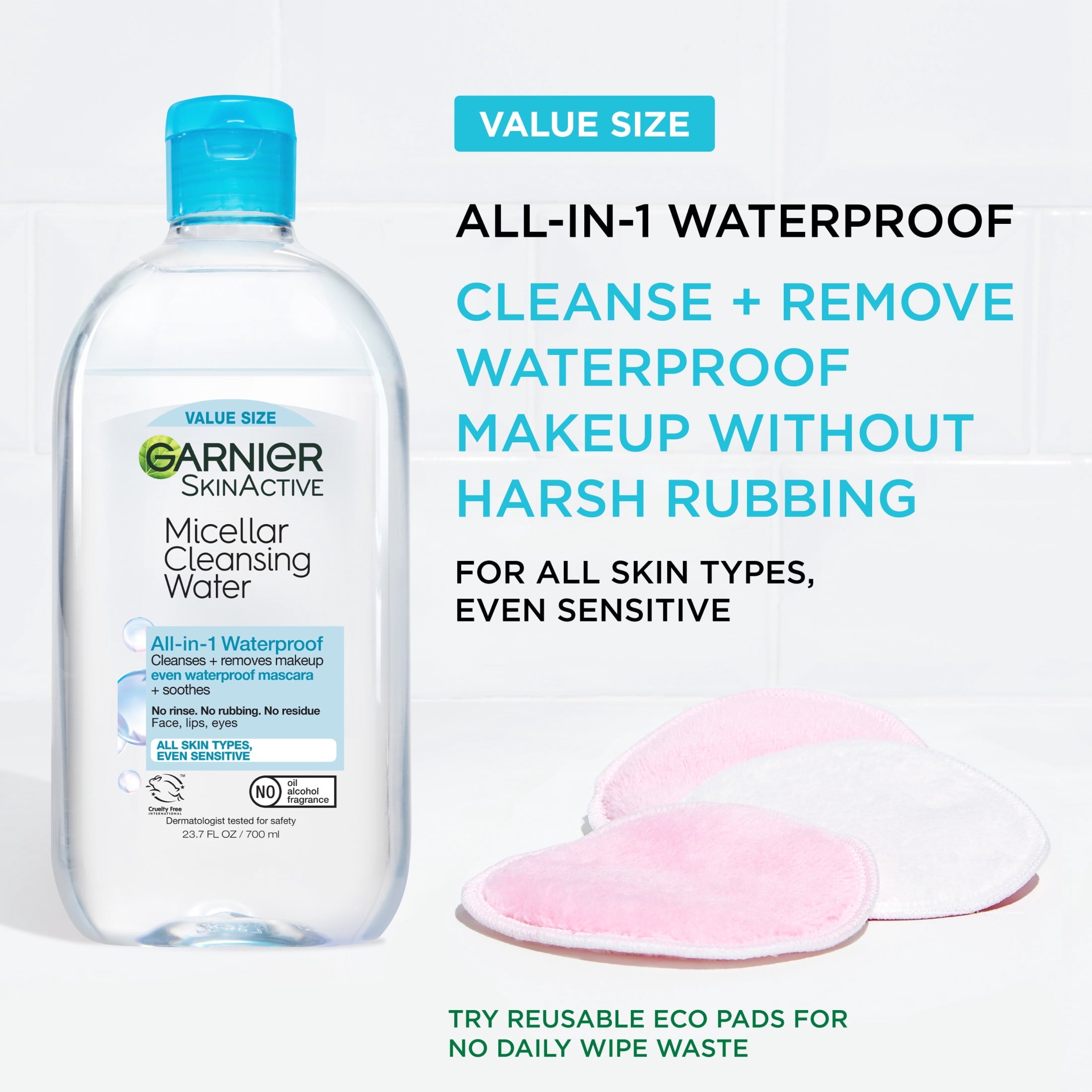 Garnier SkinActive Micellar Cleansing Water All in 1 Waterproof Makeup Remover, Face Cleanser, 23.7 fl oz