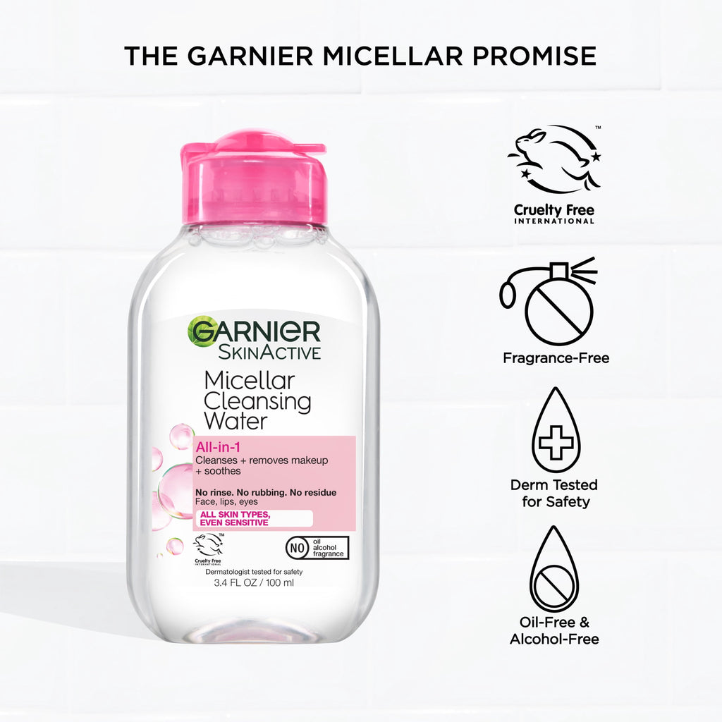 Garnier SkinActive Micellar Cleansing Water All in 1 Makeup Remover, Face Cleanser, 3.4 fl oz