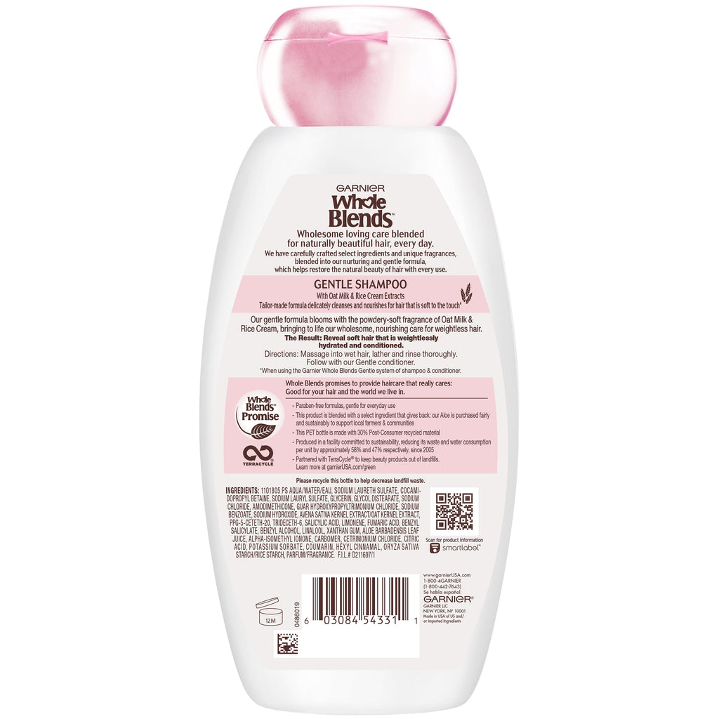Garnier Whole Blends Gentle Cleansing Shampoo with Oat Milk, Rice Cream Extracts, Dry Hair, 12.5 fl oz