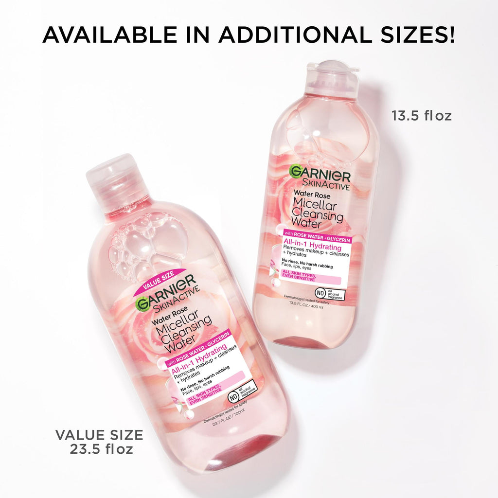 Garnier SkinActive Micellar Cleansing Water All in 1 Hydrating Rose Water Makeup Remover, Face Cleanser, 13.5 fl oz