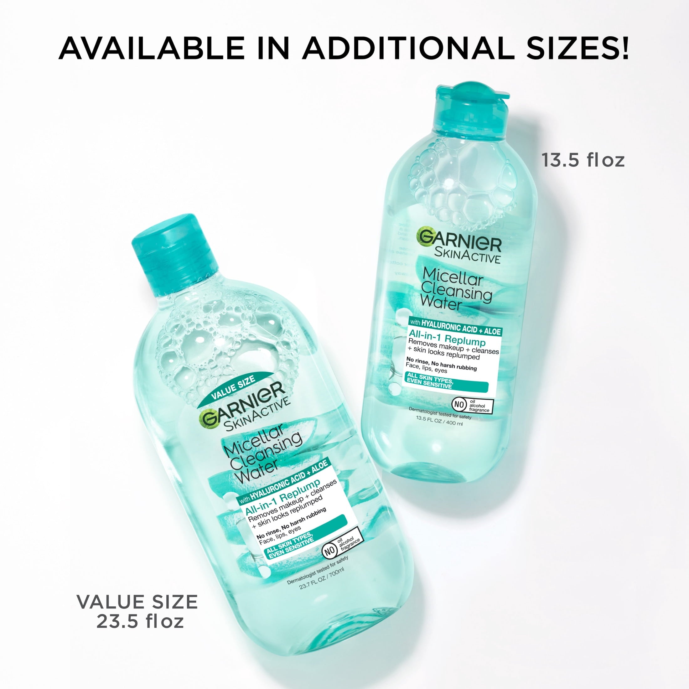 Garnier SkinActive Micellar Cleansing Water All in 1 Hyaluronic Acid Replump Makeup Remover, Face Cleanser, 13.5 fl oz
