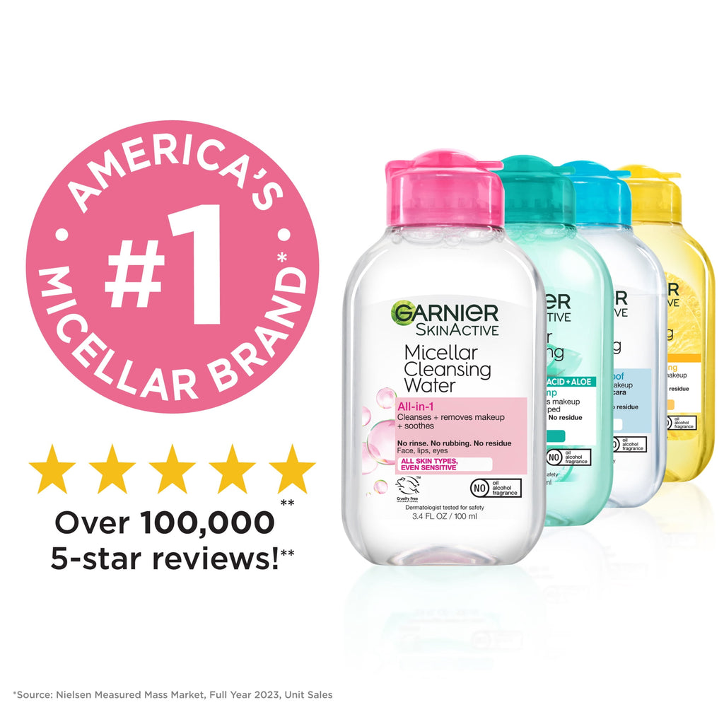 Garnier SkinActive Micellar Cleansing Water All in 1 Makeup Remover, Face Cleanser, 3.4 fl oz