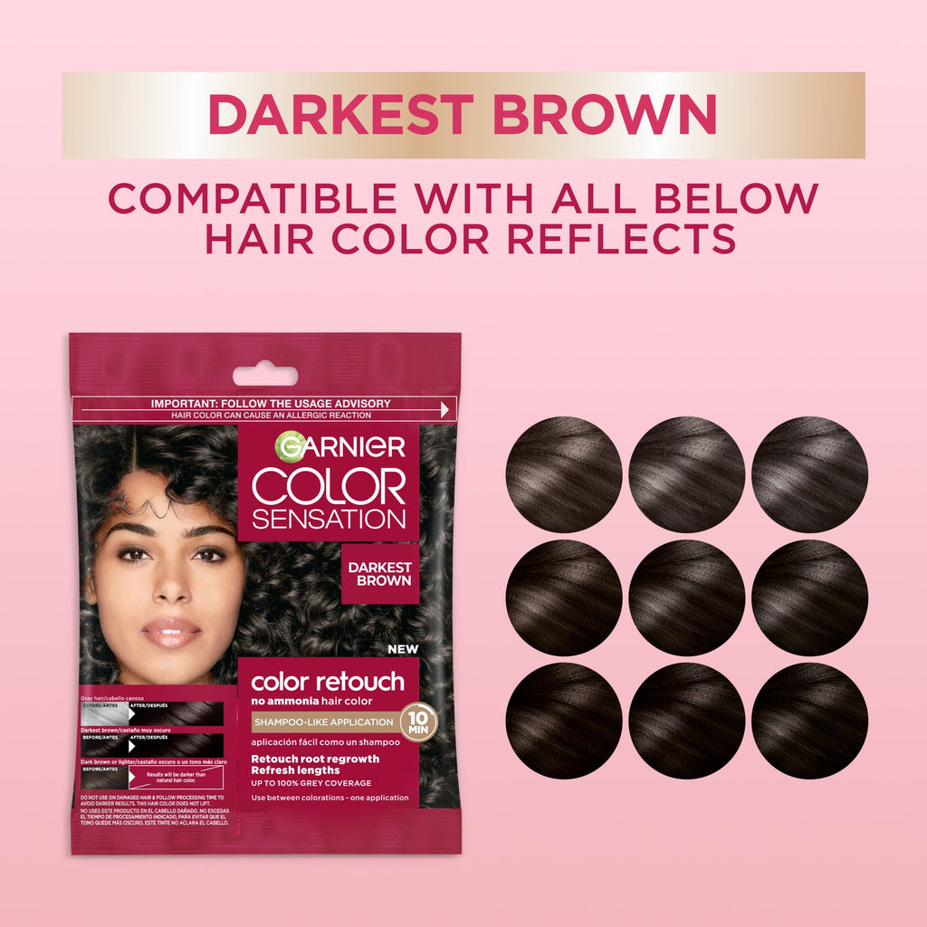 Garnier Color Sensation Retouch Permanent Hair Color for Adults, Darkest Brown, 1 Kit