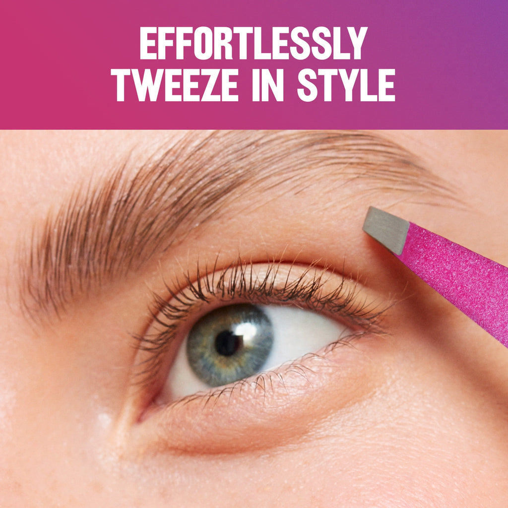 Revlon Diamond Slanted Tip Tweezers, High-Precision Hair Removal, Pink & Purple, 1 Count, 1 count