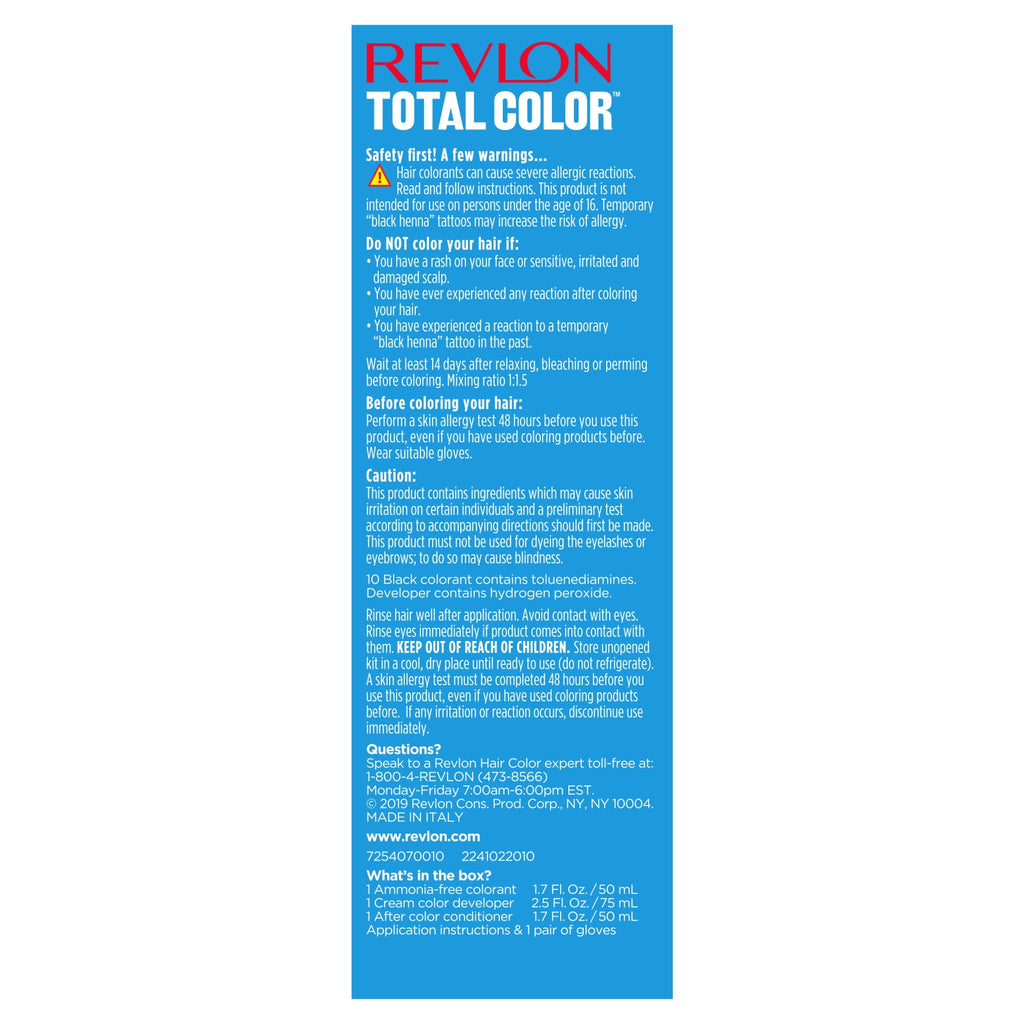 Revlon Total Color Permanent Hair Color, Clean and Vegan, 100% Gray Coverage Hair Dye, 10 Black, 5.94 fl oz