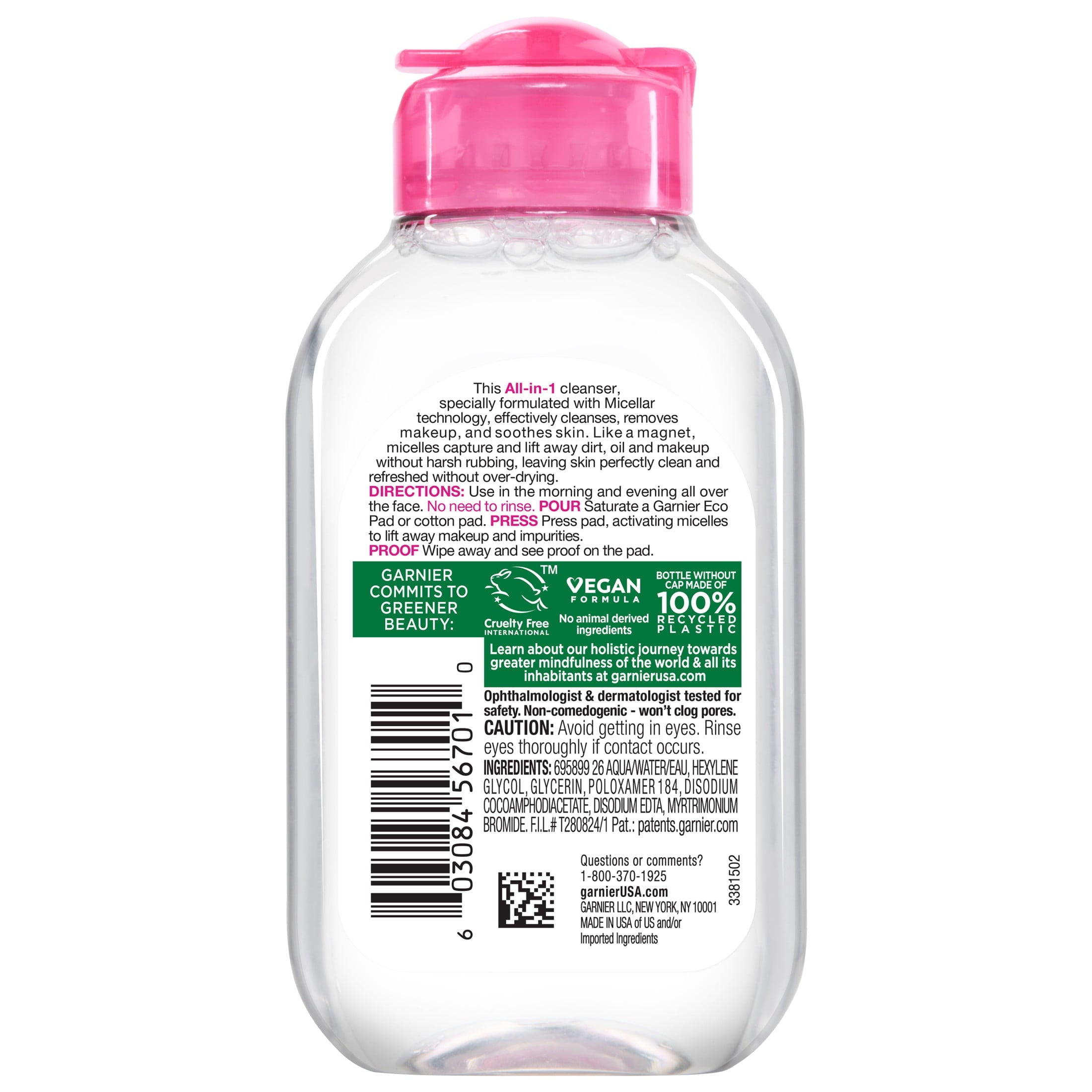 Garnier SkinActive Micellar Cleansing Water All in 1 Makeup Remover, Face Cleanser, 3.4 fl oz